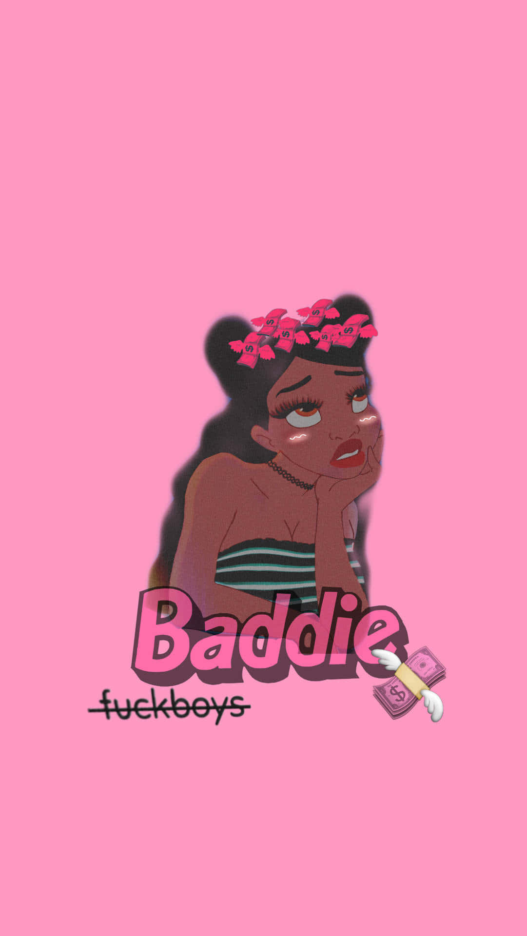 Baddie, pink bows, striped top, Full HD Phone Wallpaper