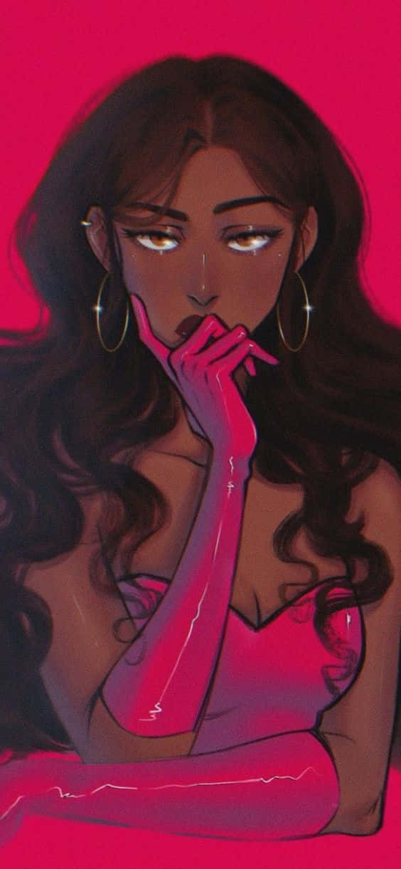 Black Baddie Cartoon, anime woman, long dark hair, SD Phone Wallpaper
