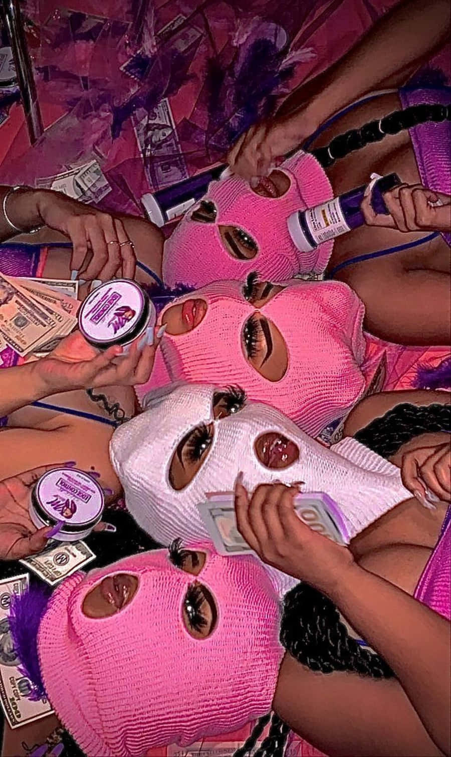 Baddie Vintage 90's Aesthetic, pink and white balaclavas, vibrant purple party scene, HD Phone Wallpaper