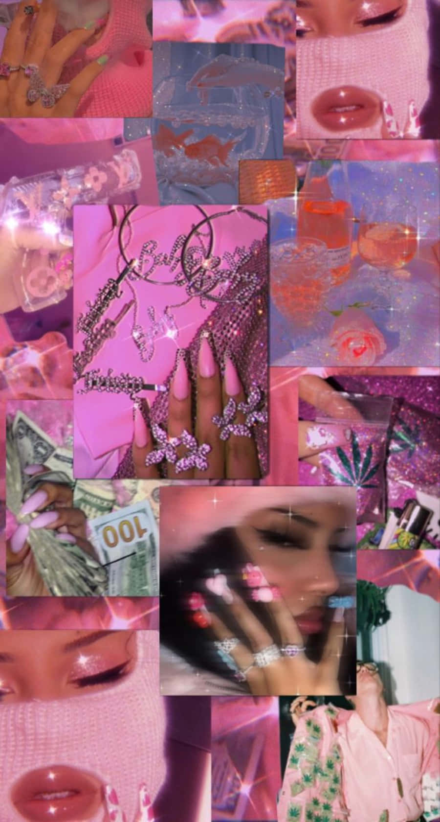 Baddie Vintage 90's Aesthetic, glittery pink, rhinestone jewelry, HD Phone Wallpaper