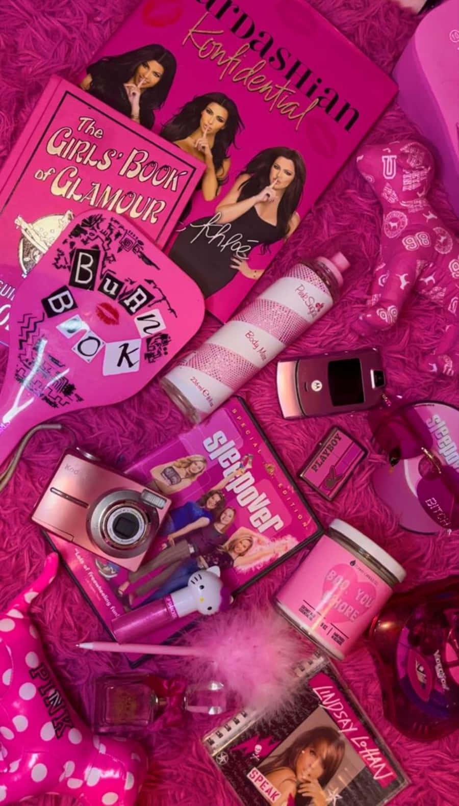 vintage 90's baddie aesthetic, Kardashian-themed books, beauty products, HD Phone Wallpaper