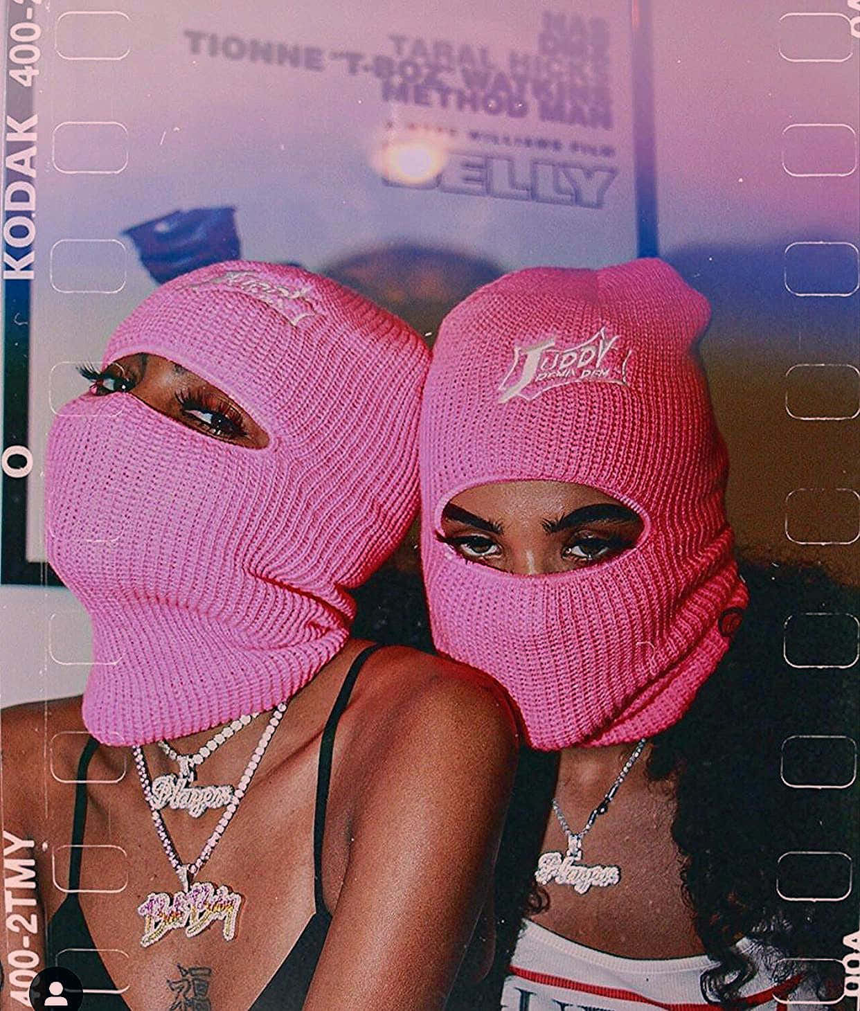90's Baddie Vintage Vibes, bright pink balaclavas, bold makeup, HD Phone Wallpaper