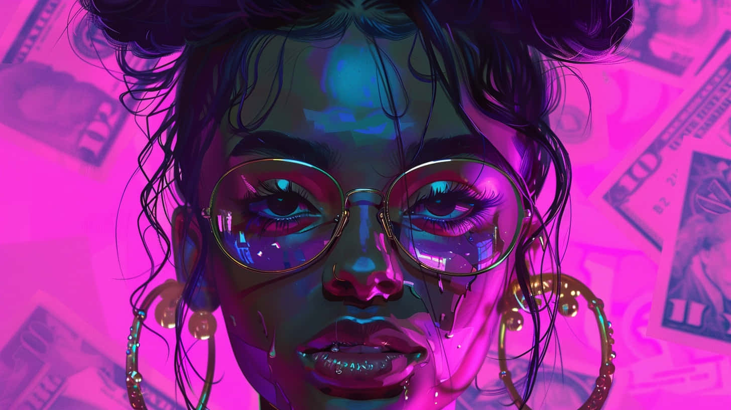 cyberpunk woman, round glasses, hoop earrings, HD Desktop Wallpaper