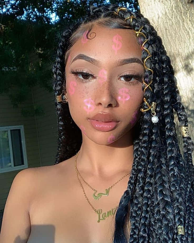 Black Baddie, braided hairstyle, pink dollar sign face paint, SD Phone Wallpaper