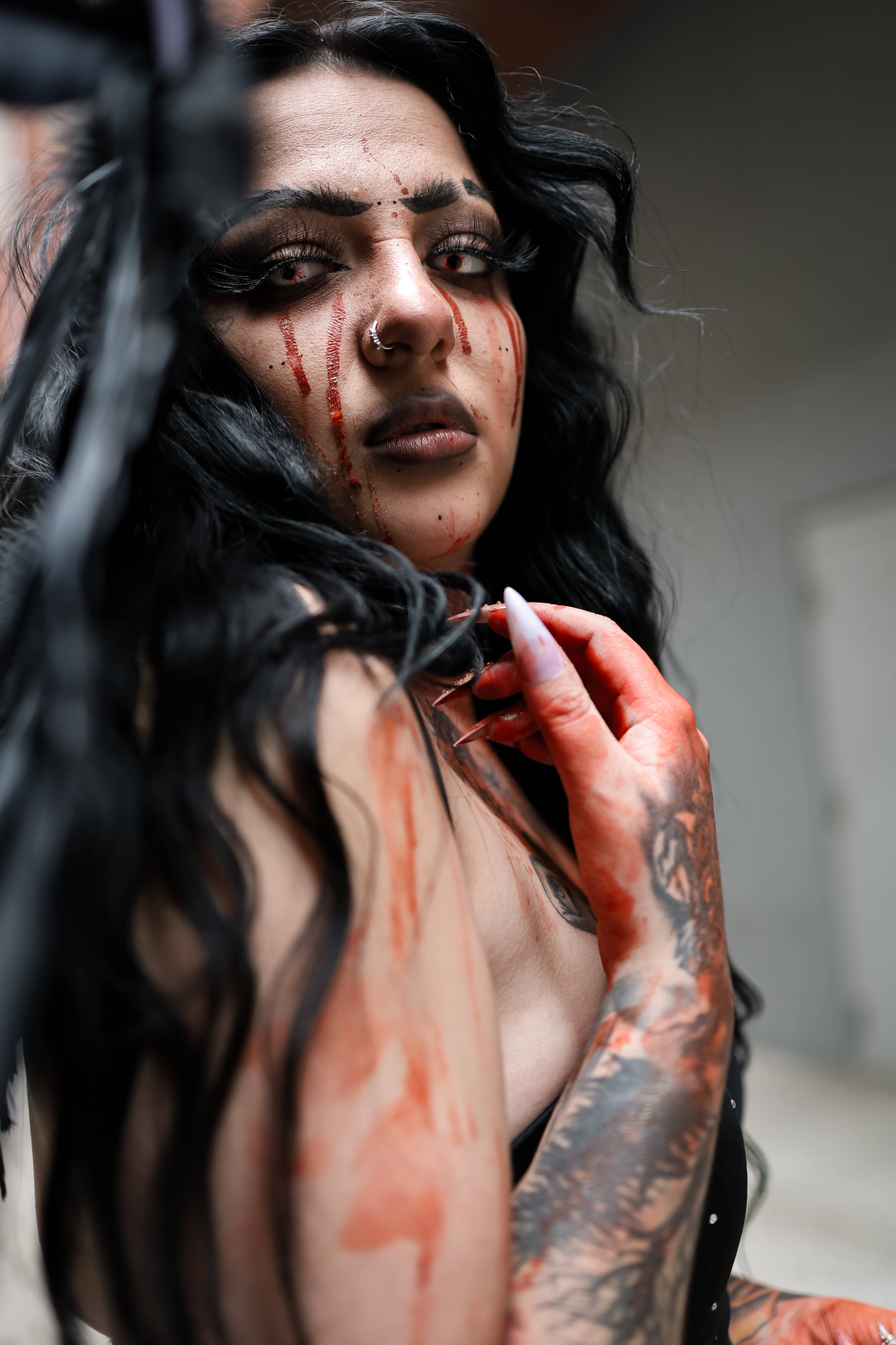 Baddie, bloody girl, dark hair, 5K Phone Wallpaper