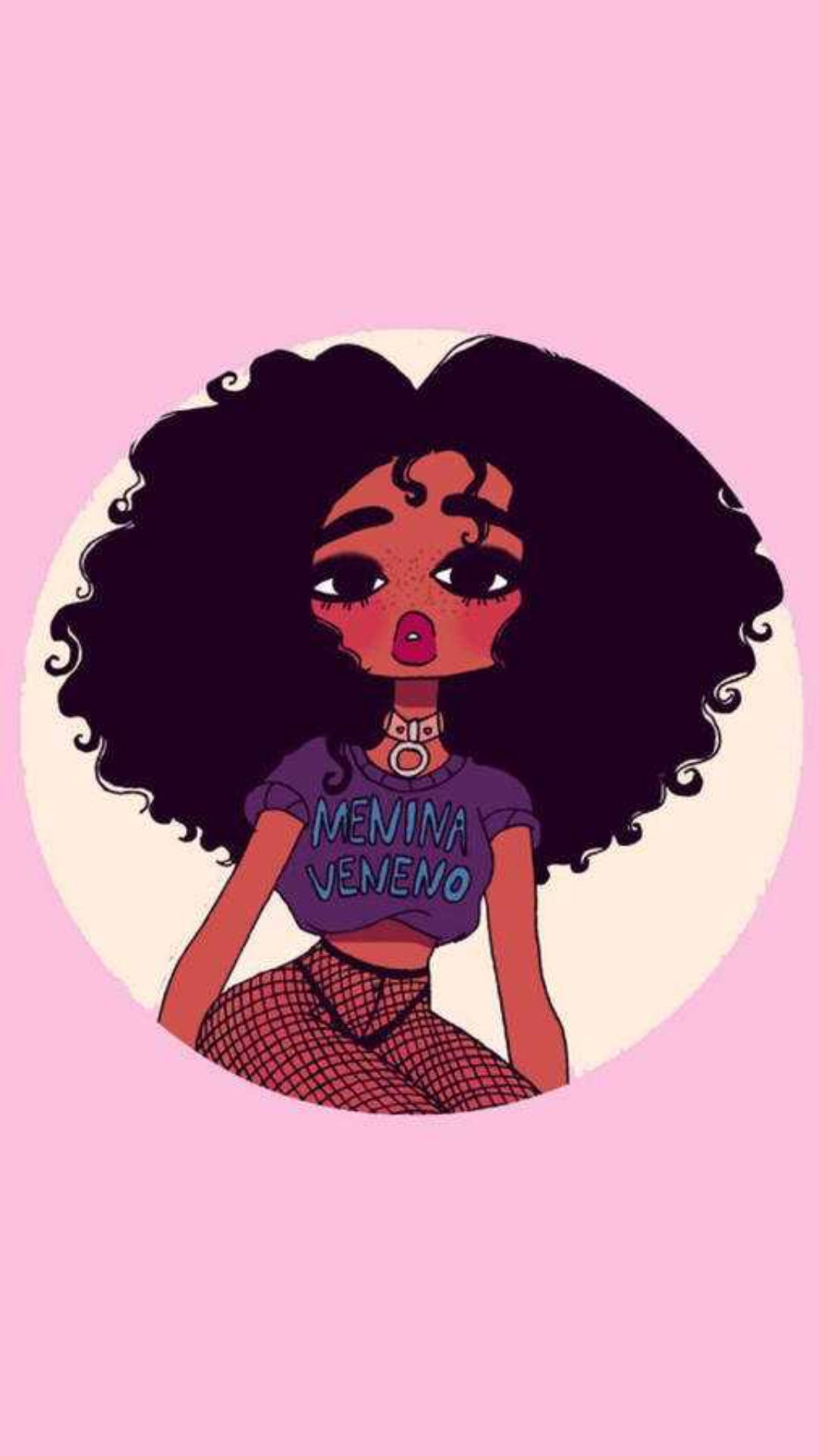 pink curly haired baddie cartoon, afro hair, purple shirt, Full HD Phone Wallpaper