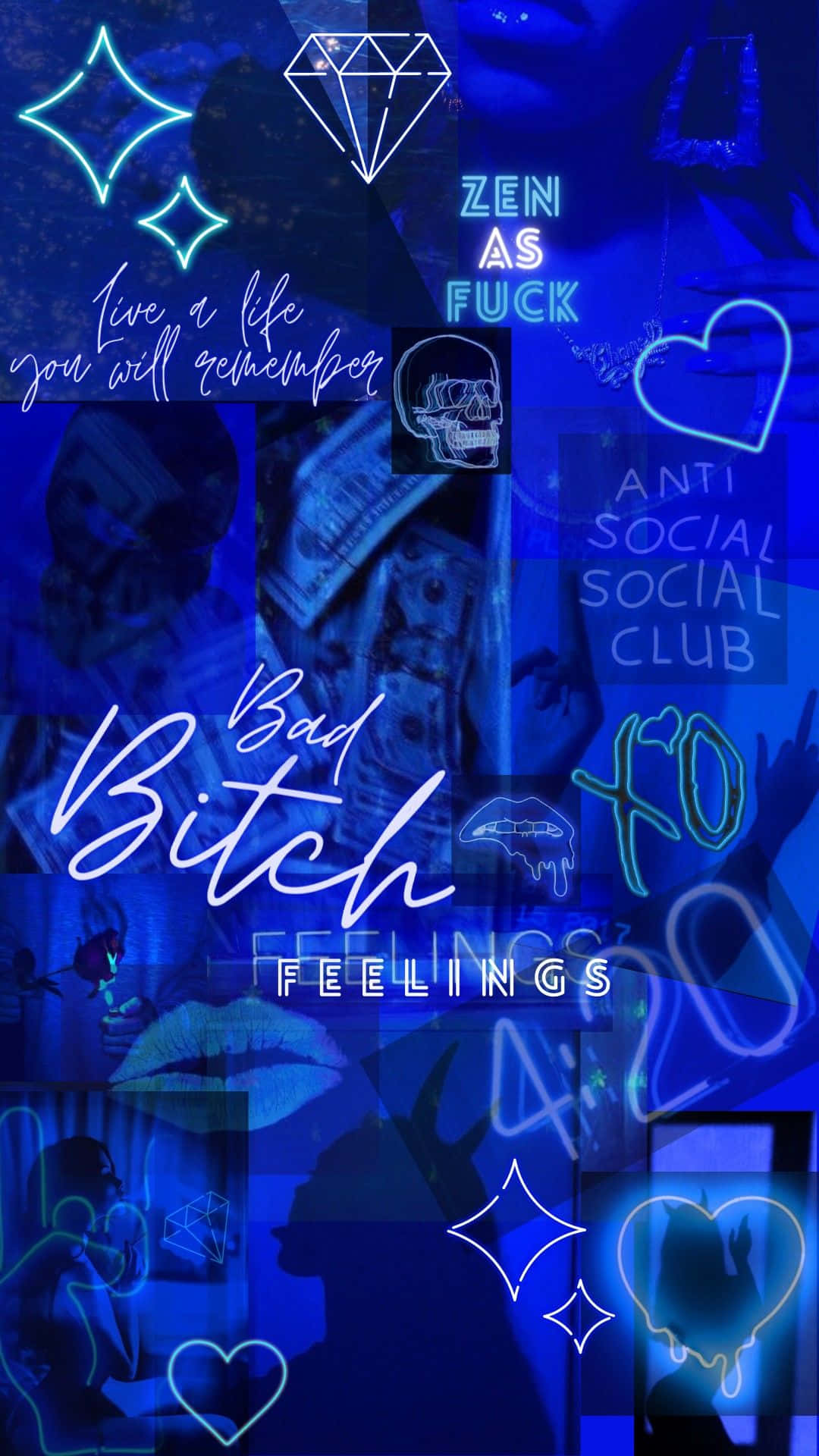 Blue Baddie, neon collage, text graphics, Full HD Phone Wallpaper