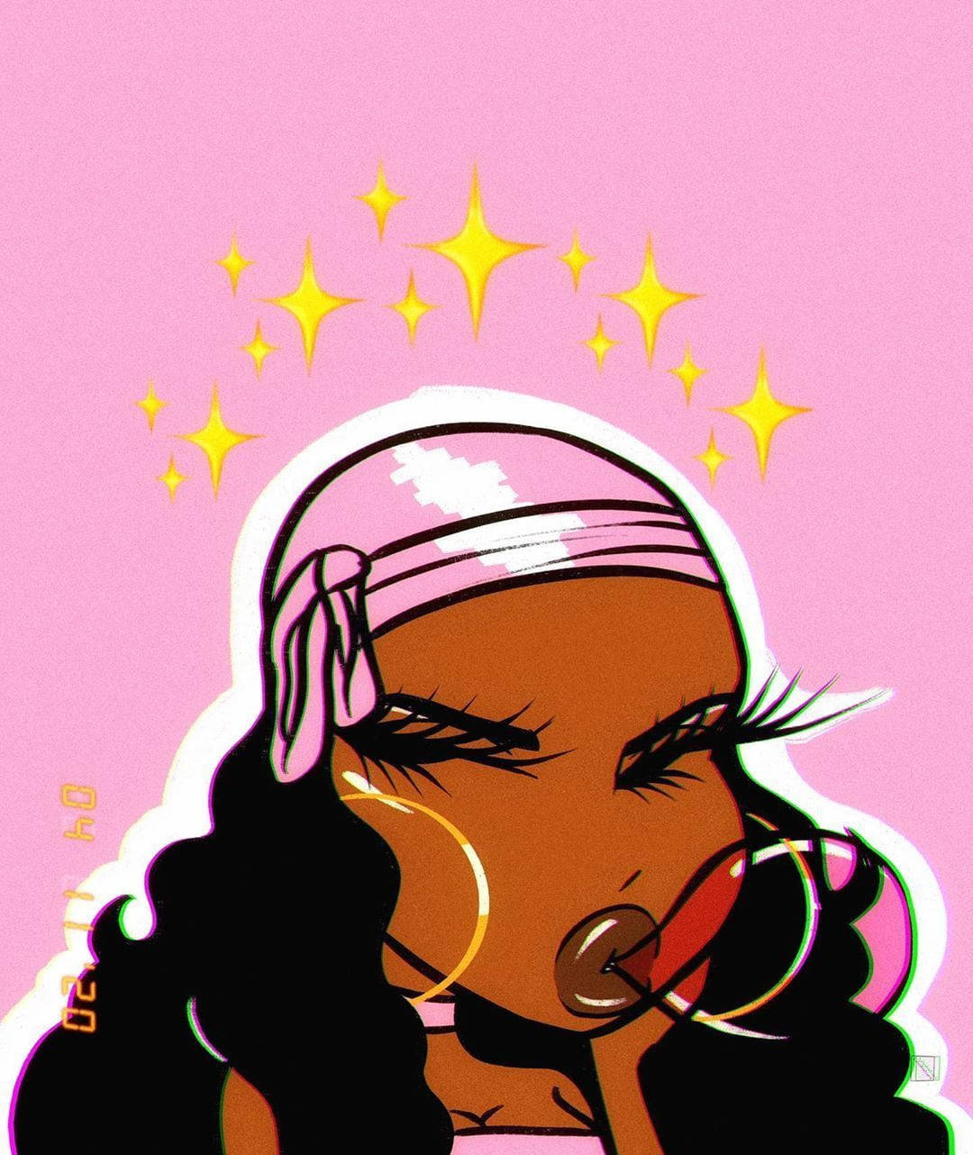 curly haired baddie cartoon girl, dark skin, long black hair, HD Phone Wallpaper