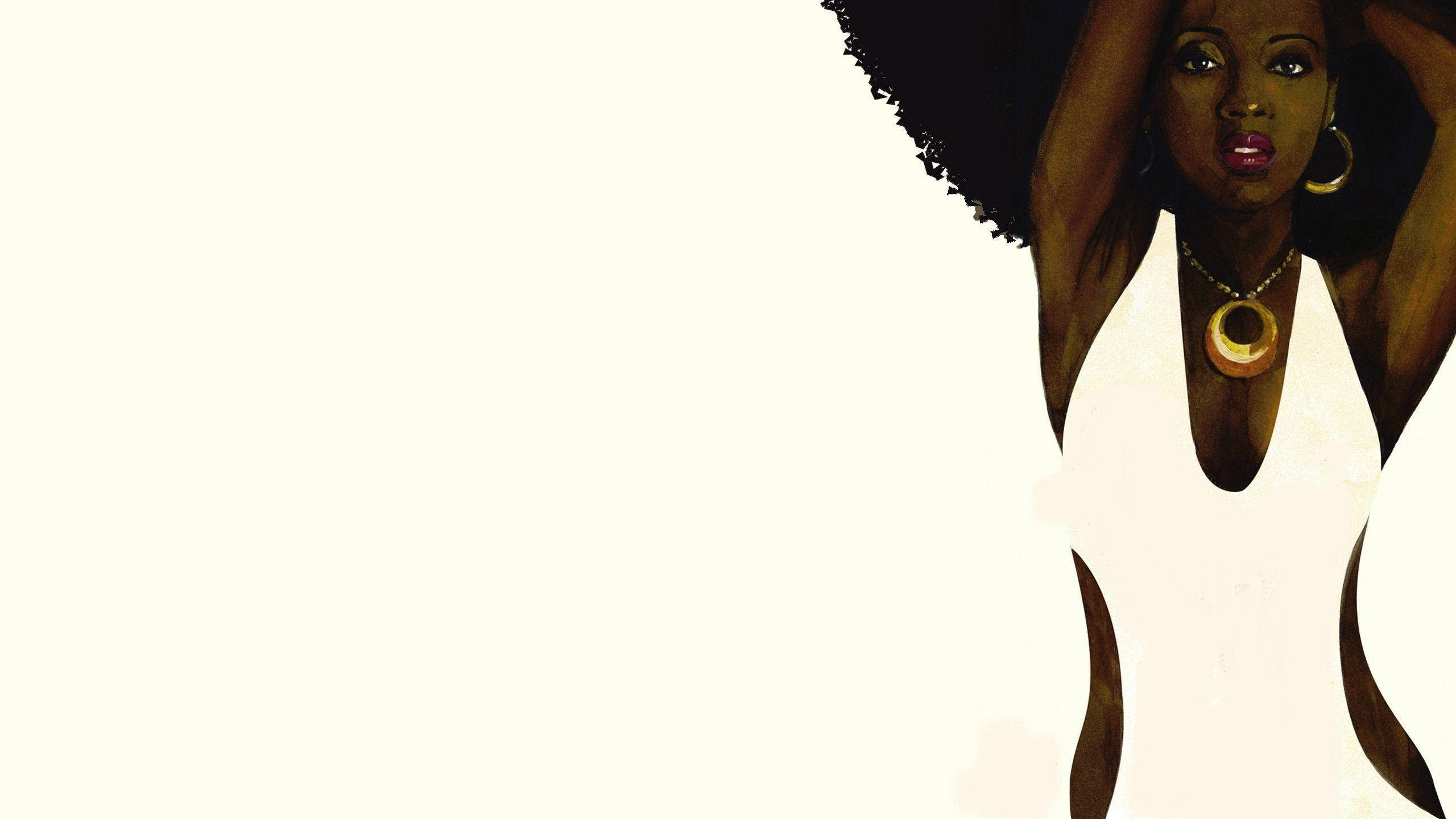 black girl baddie, negative space dress, large afro, 2K Desktop Wallpaper