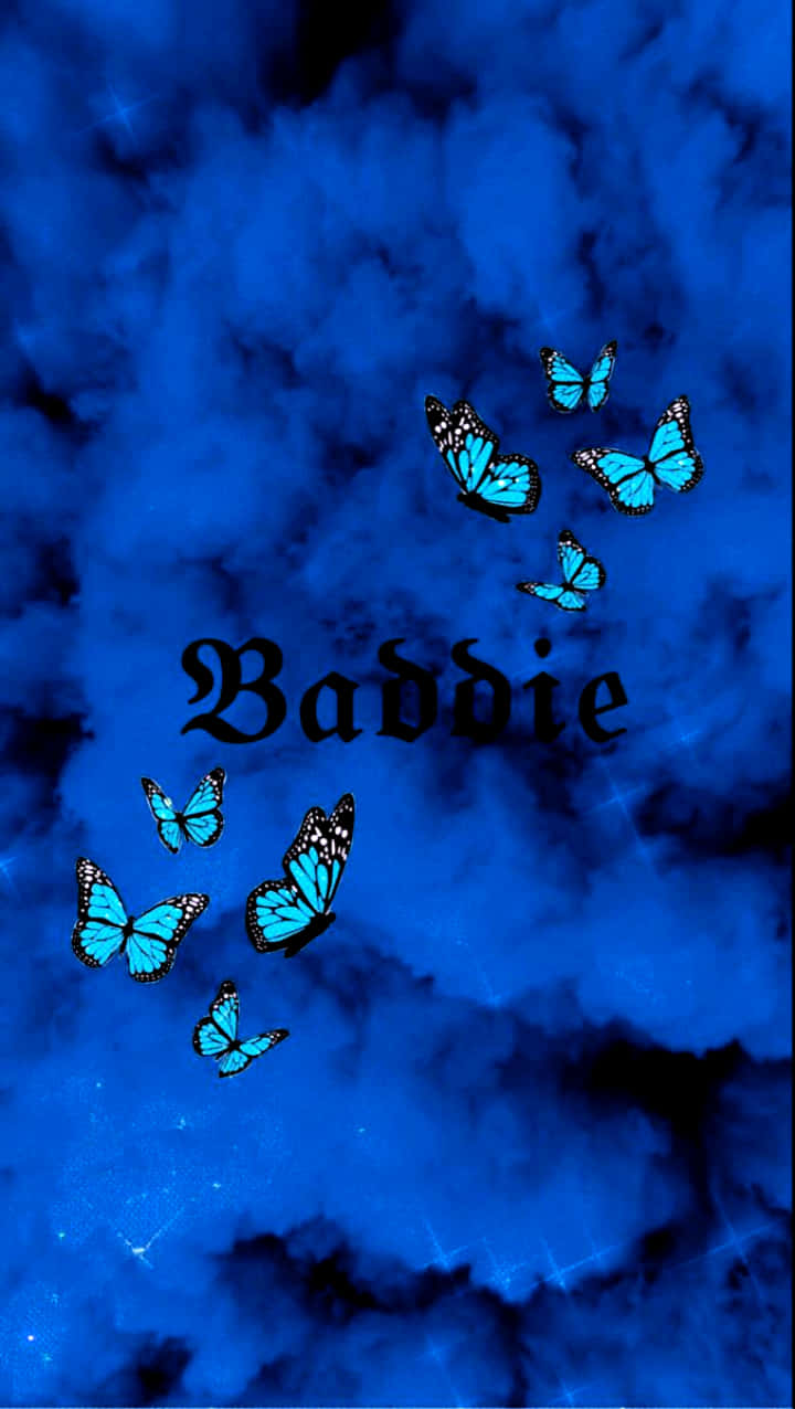 blue baddie, butterflies, dark blue cosmic background, SD Phone Wallpaper