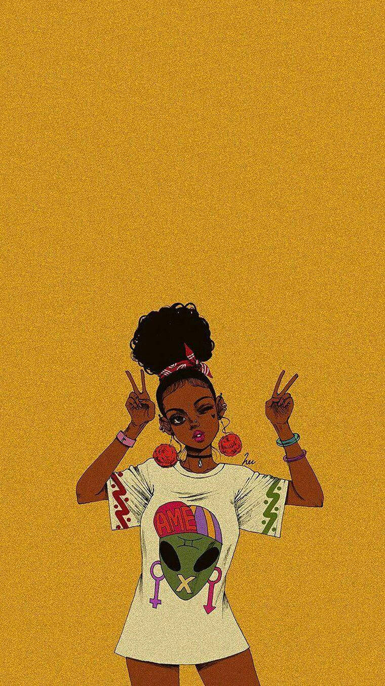 Black Girl Baddie, alien-themed shirt, afro hair, HD Phone Wallpaper