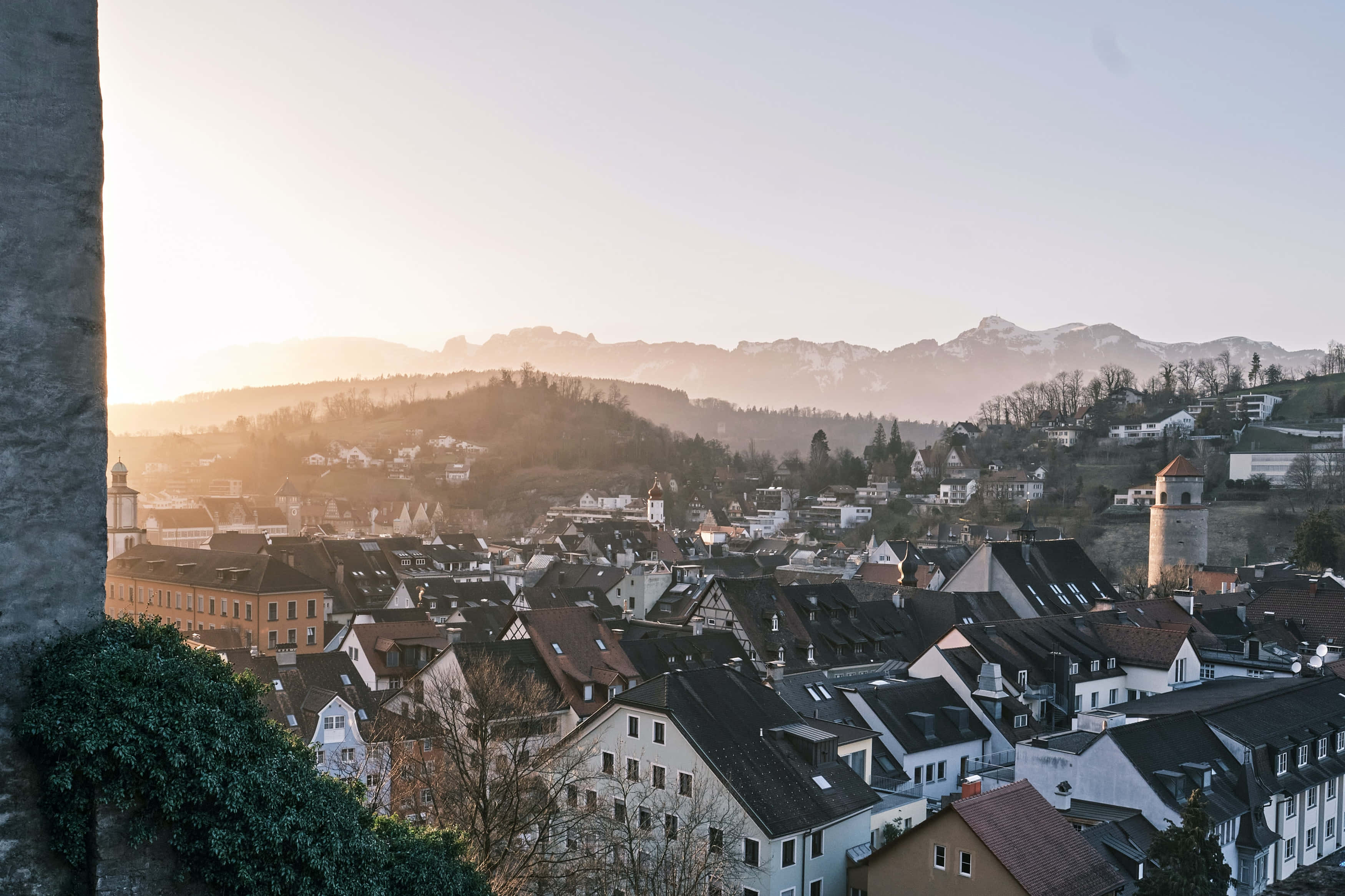Baden, Switzerland, sunrise, golden light, 2K Desktop Wallpaper
