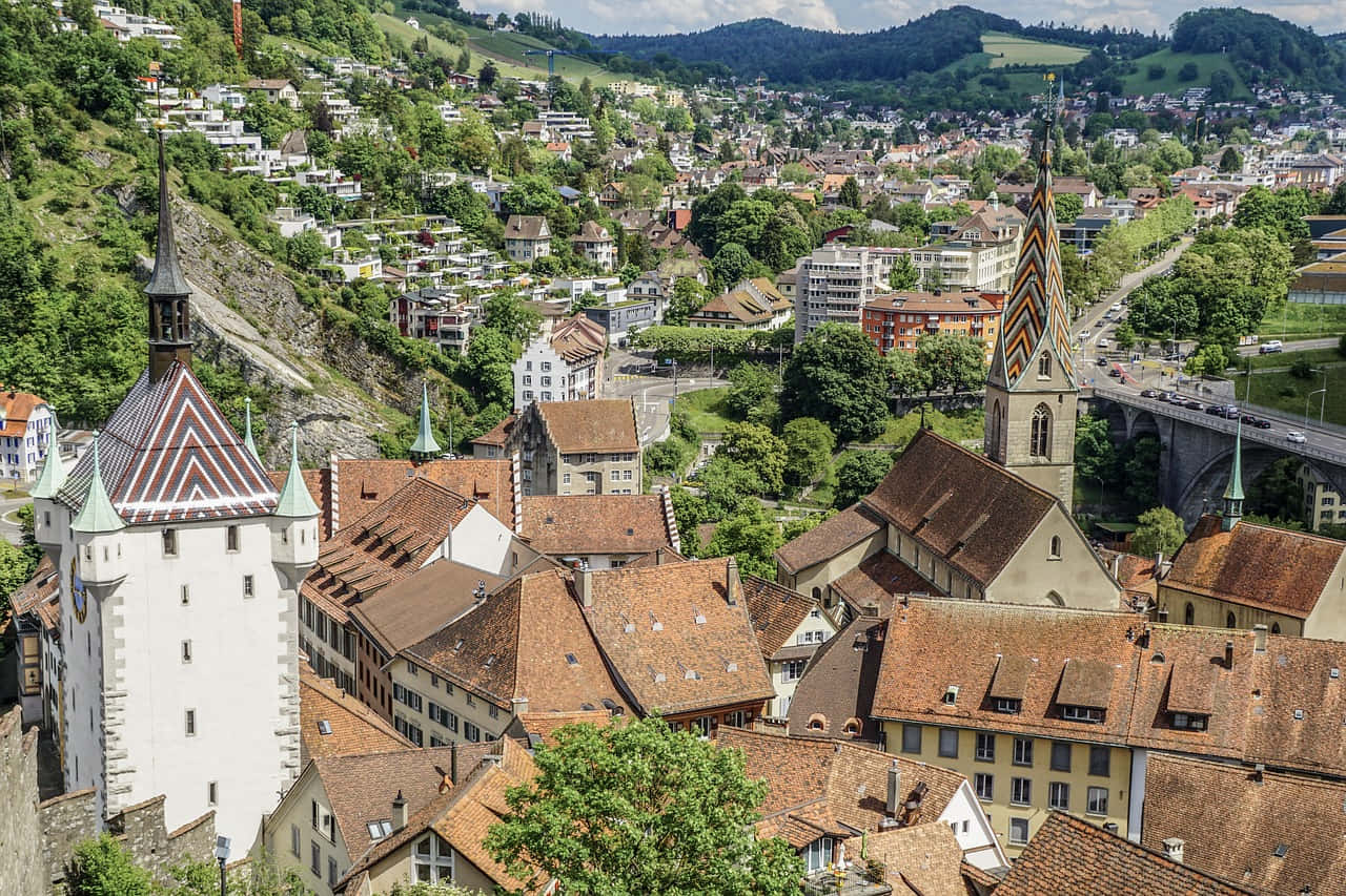 Baden Switzerland, aerial view, historic European town, HD Desktop Wallpaper