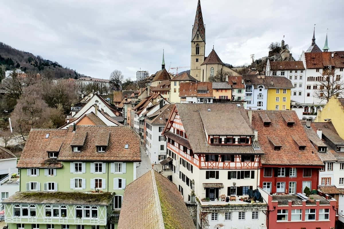Baden, Switzerland, historic European town, colorful half-timbered houses, SD Desktop Wallpaper