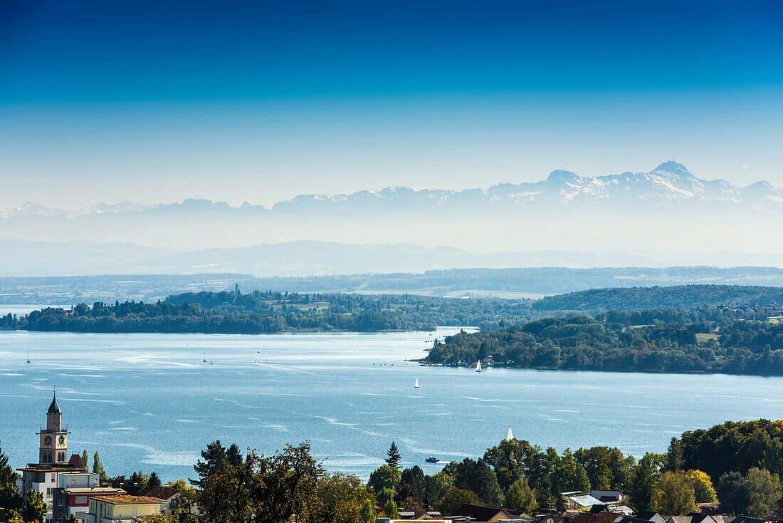 Baden, Switzerland, lake, clear blue sky, SD Desktop Wallpaper