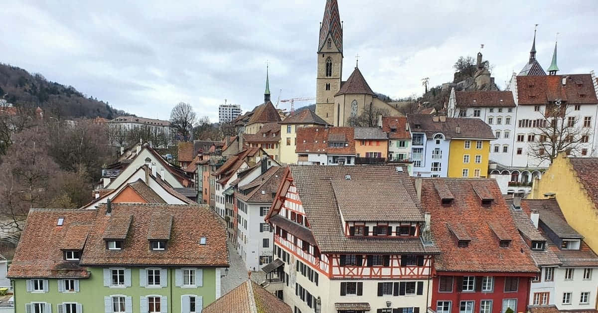 Baden Switzerland, historic cityscape, colorful half-timbered houses, SD Desktop Wallpaper