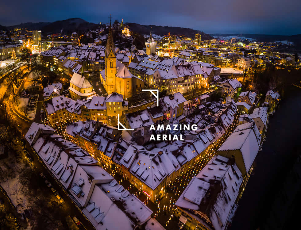 Baden Switzerland, winter nightscape, aerial view, SD Desktop Wallpaper