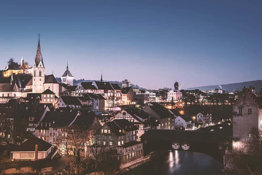 Baden, Switzerland, twilight, historic European town, SD Desktop Wallpaper