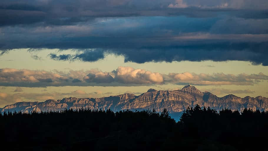 Baden, Switzerland, mountain range, twilight sky, SD Desktop Wallpaper