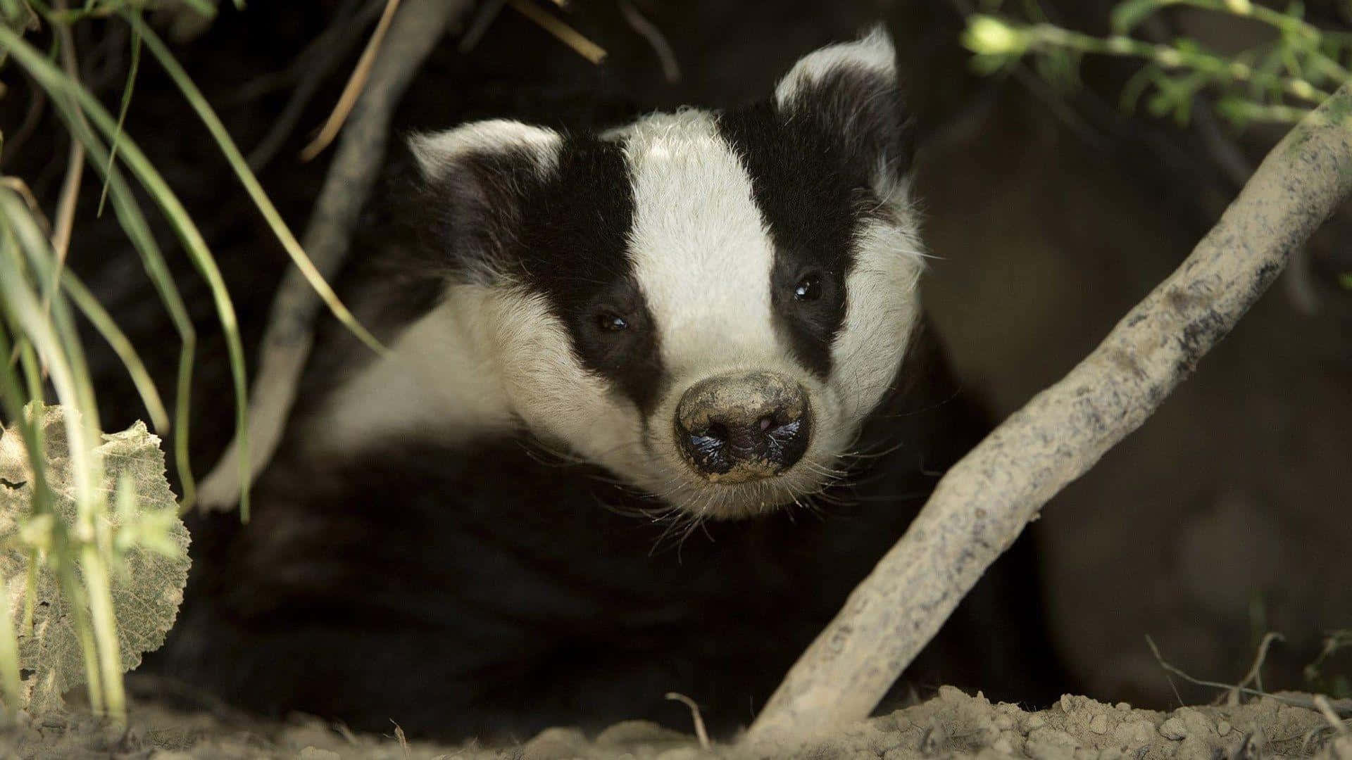 badger, black and white fur, burrow, Full HD Desktop Wallpaper