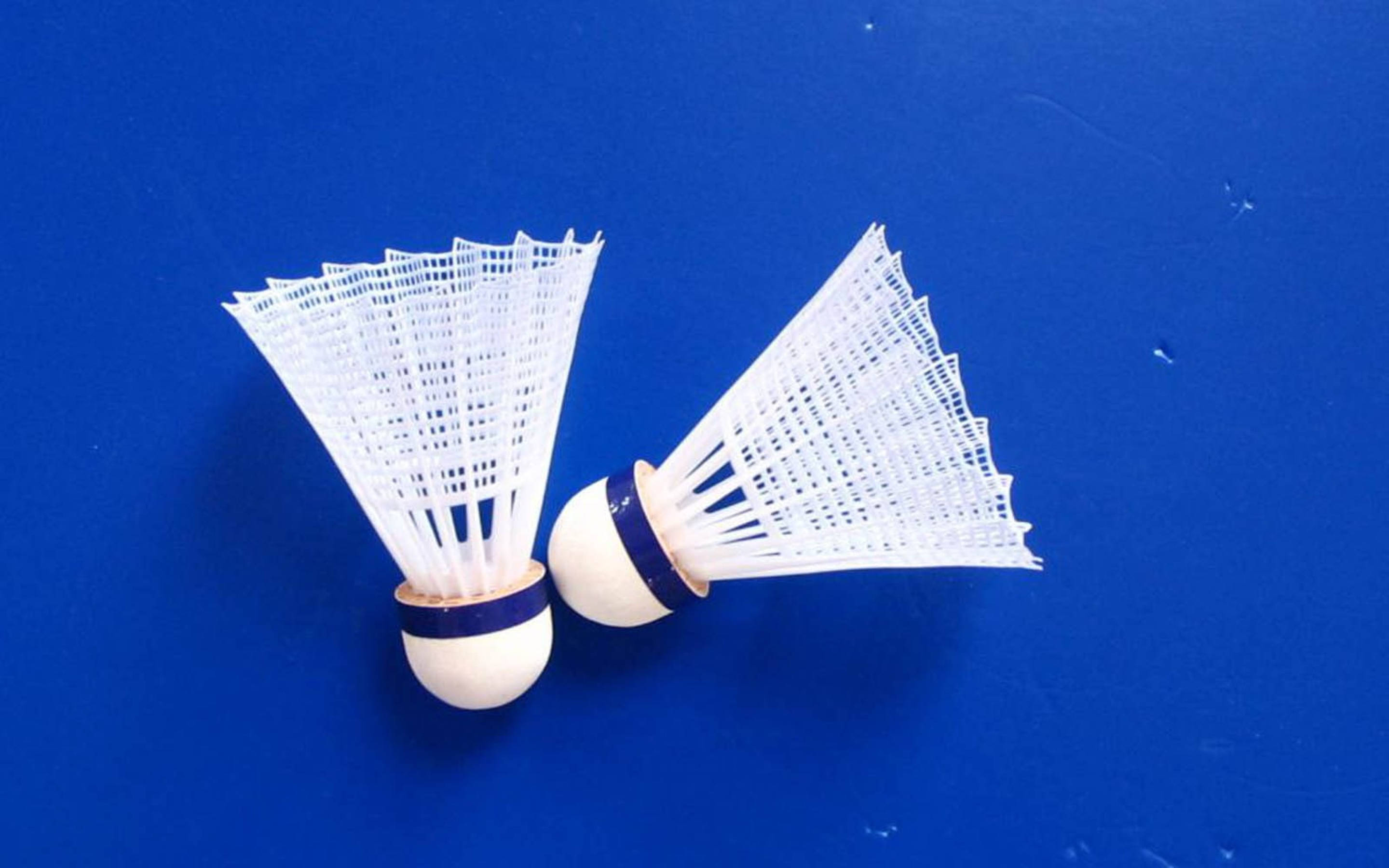 badminton shuttlecock, white, blue bands, 2K Desktop Wallpaper
