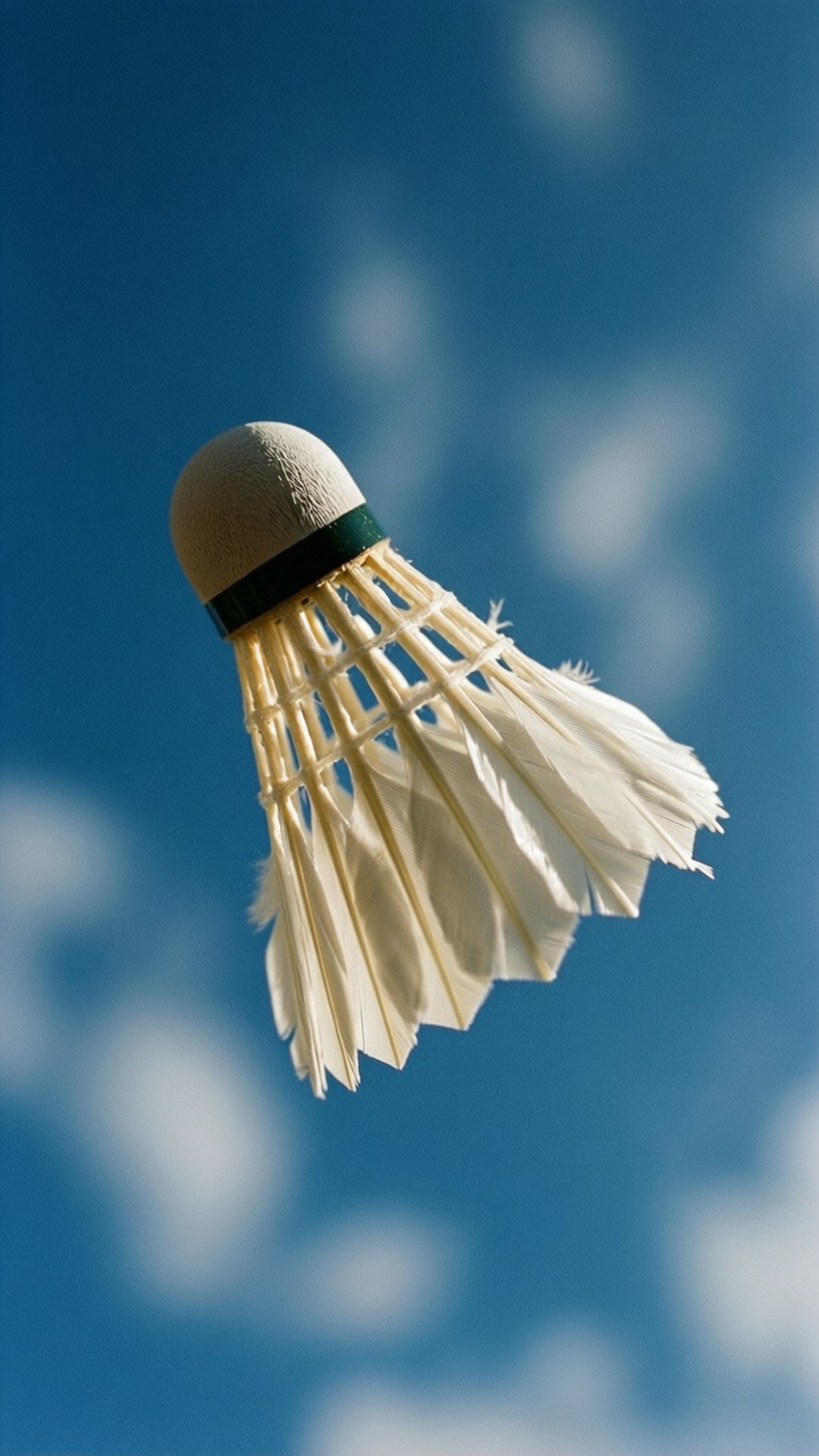 white badminton shuttlecock, green band, vibrant blue sky, Full HD Phone Wallpaper