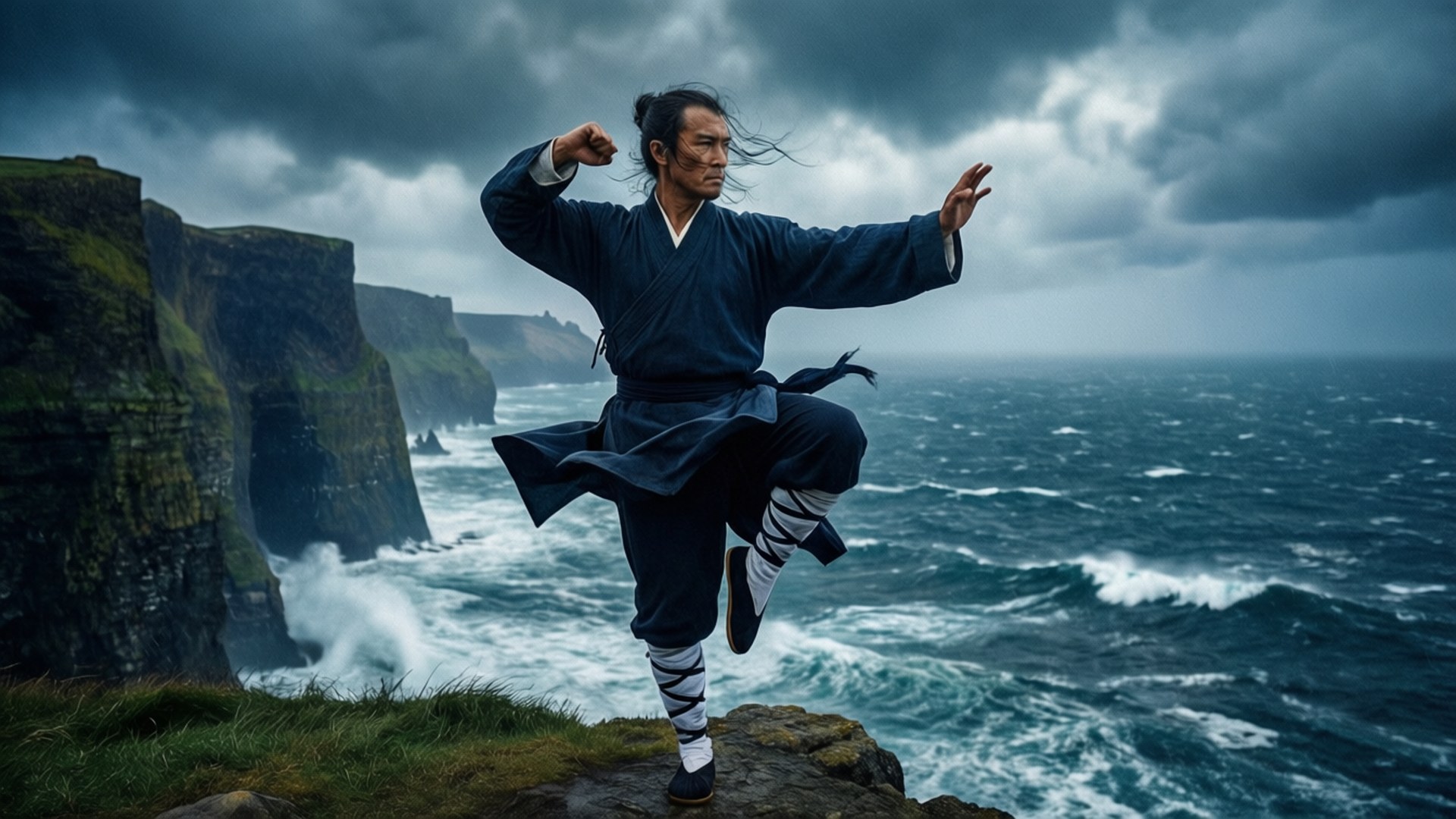 Bagua, cliff edge, stormy ocean, Full HD Desktop Wallpaper