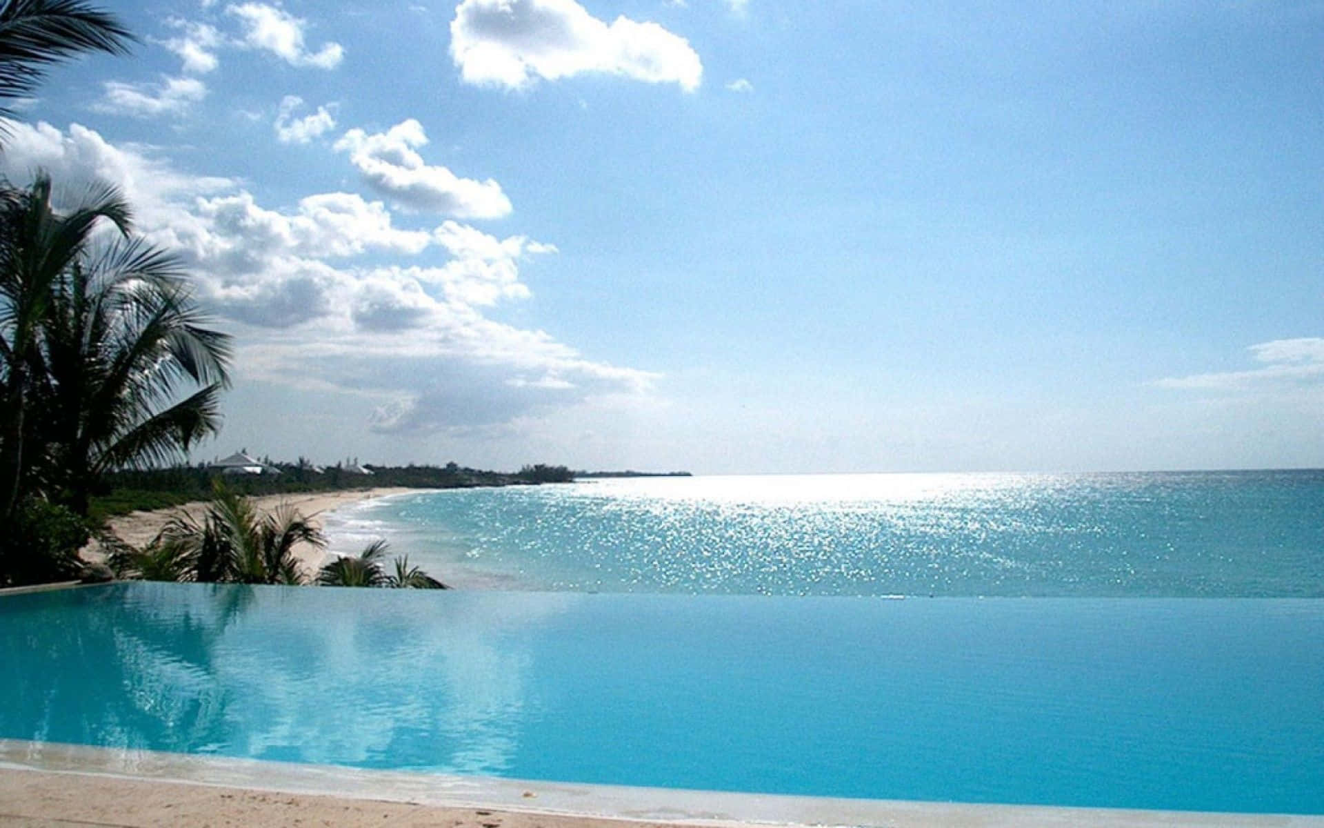 Bahamas Beach, infinity pool, turquoise ocean, Full HD Desktop Wallpaper