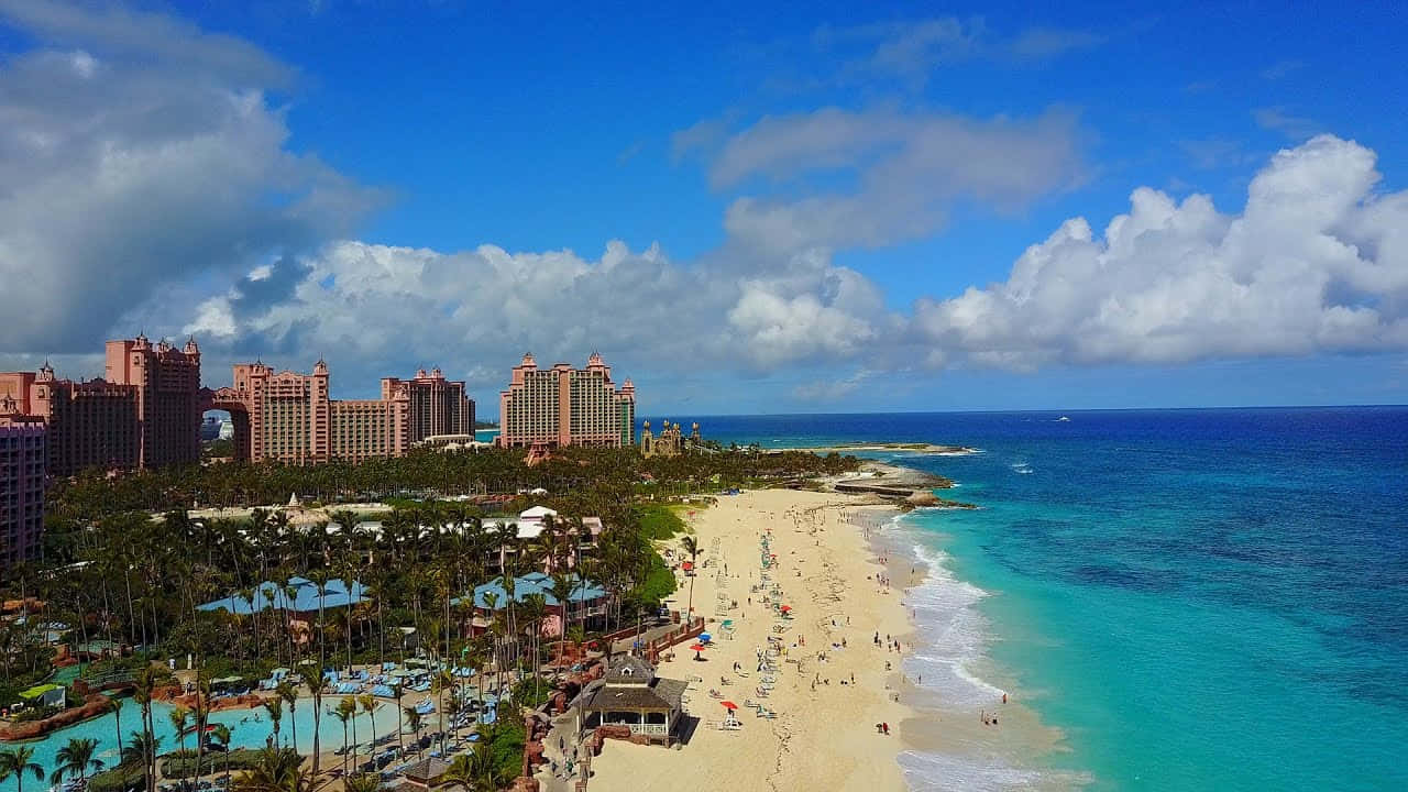 Bahamas Island, turquoise waters, pink-hued hotels, HD Desktop Wallpaper
