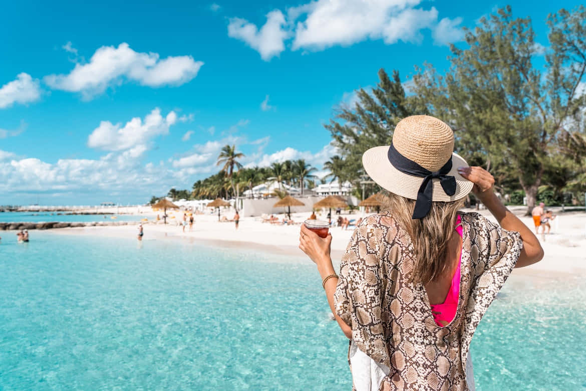 Bahamas Island, turquoise beach, palm trees, SD Desktop Wallpaper
