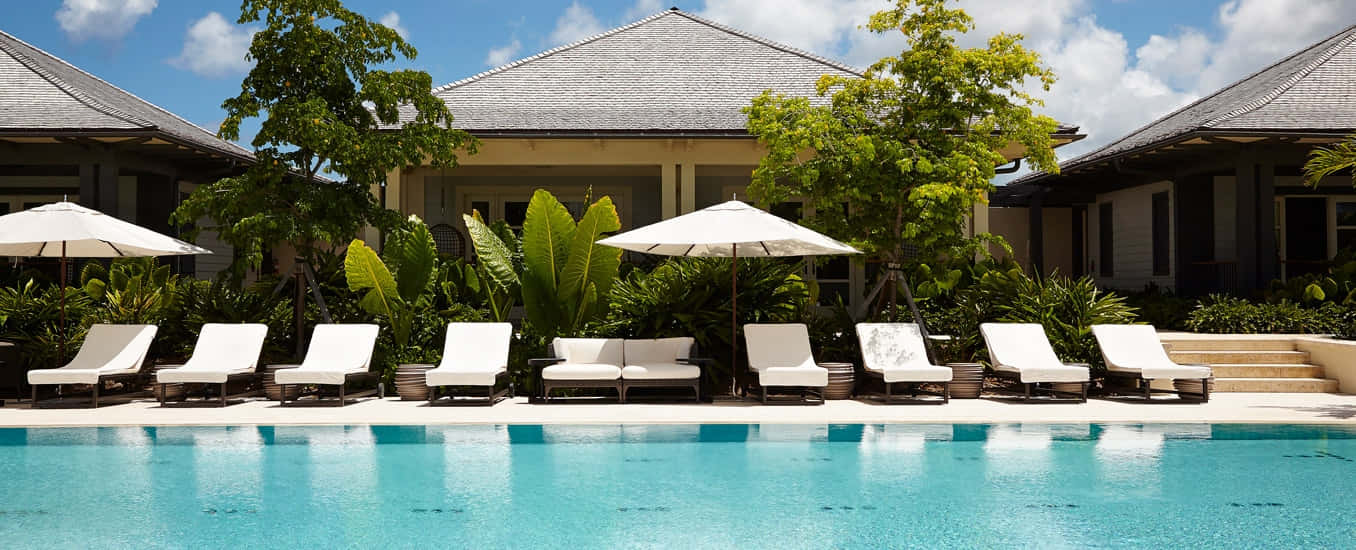Bahamas Island, white lounge chairs, umbrellas, HD Desktop Wallpaper