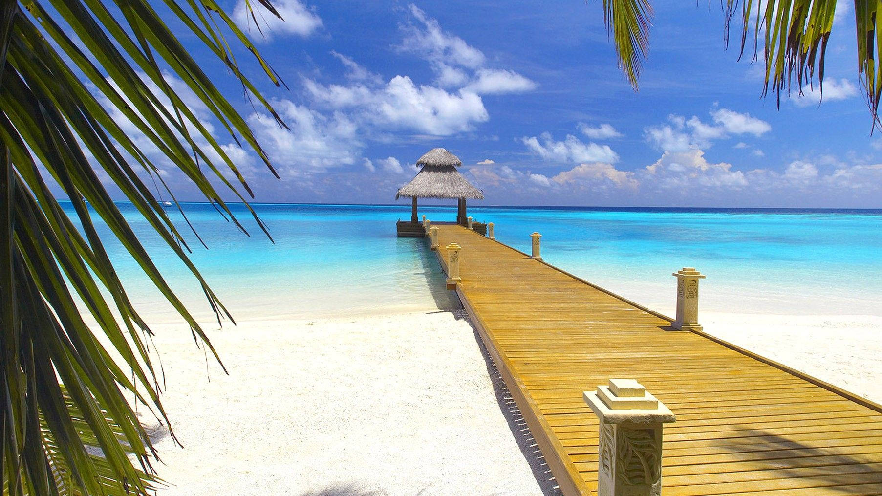 Bahamas, wooden pier, turquoise waters, HD Desktop Wallpaper