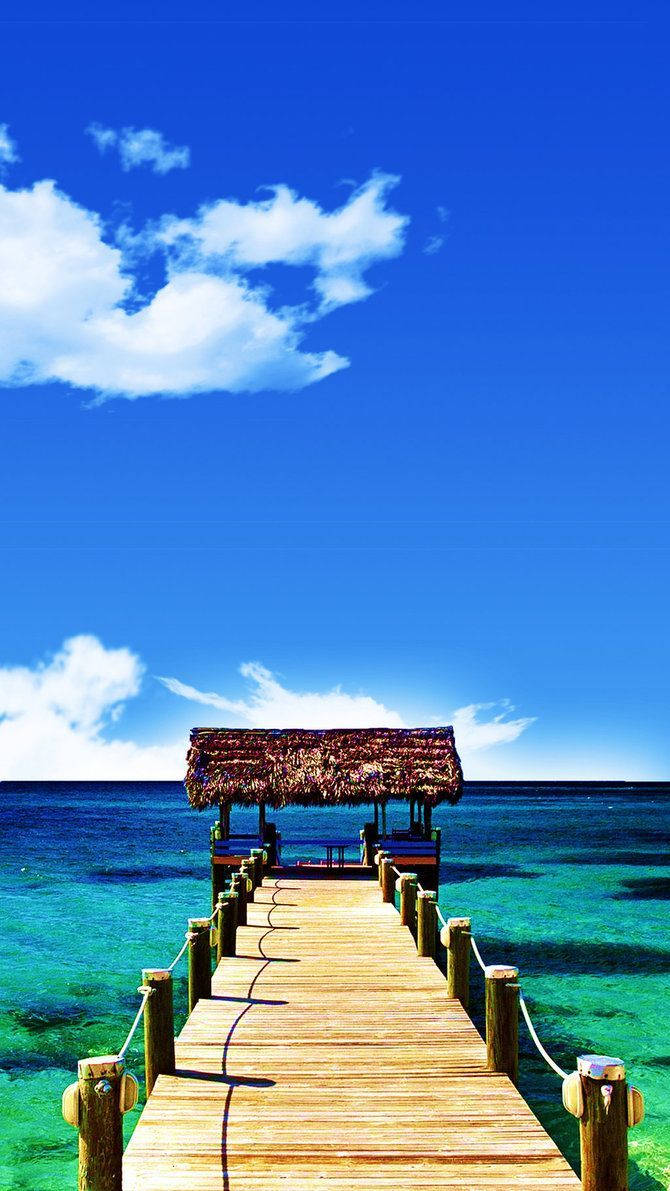 Bahamas, wooden pier, turquoise ocean water, SD Phone Wallpaper