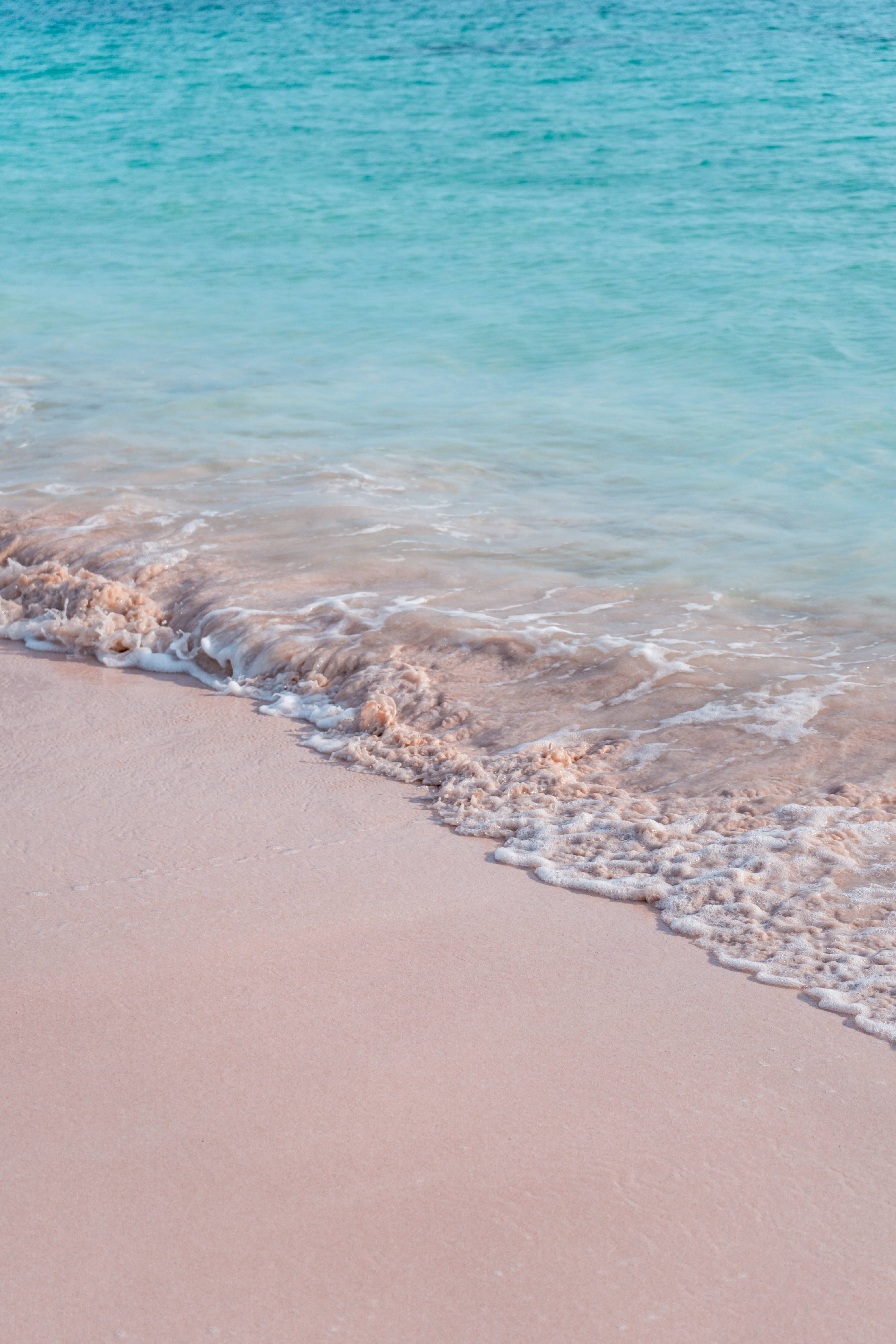 pink sand, Bahamas, turquoise waves, 5K Phone Wallpaper