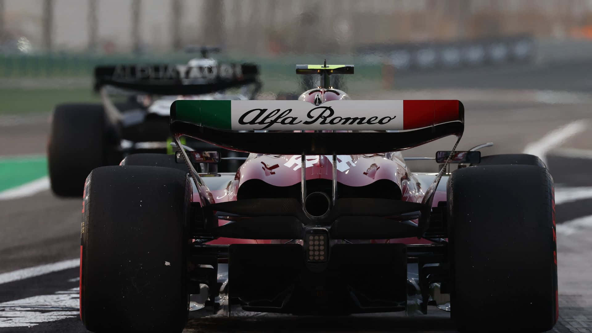 Bahrain Gp, pink Alfa Romeo Formula 1 car, track, Full HD Desktop Wallpaper