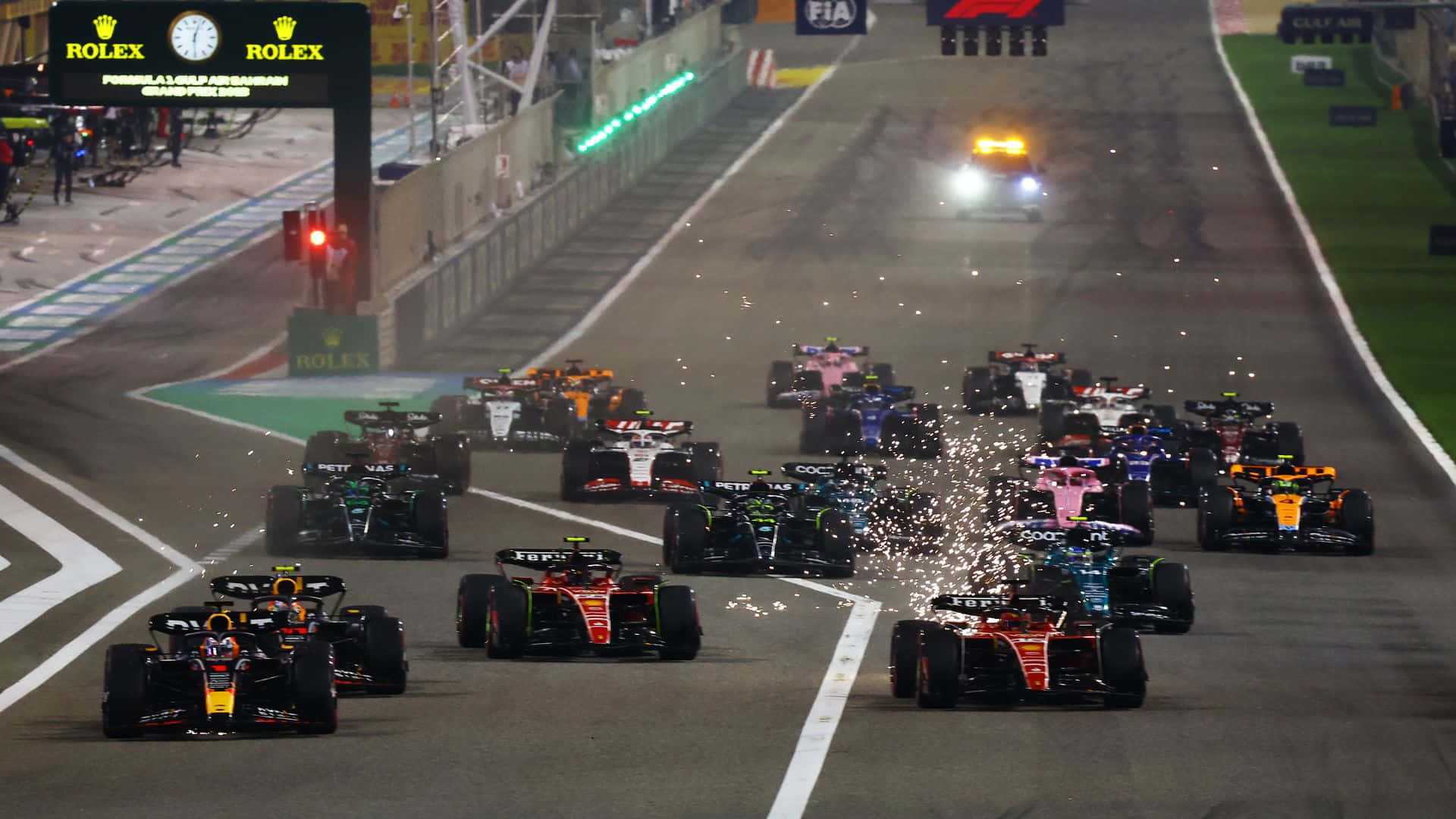 Bahrain Gp, F1 race cars, night, Full HD Desktop Wallpaper
