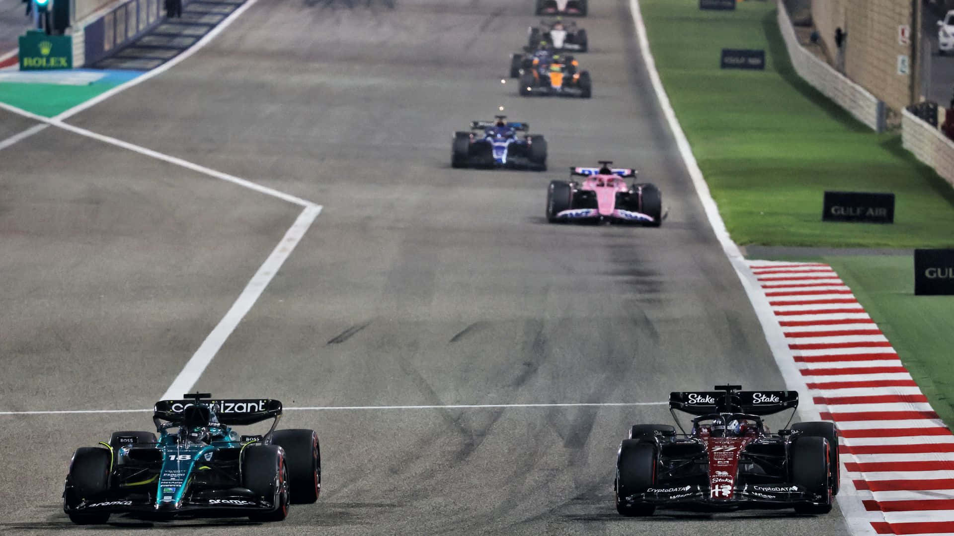 Bahrain Gp, F1 race cars, wet track, Full HD Desktop Wallpaper
