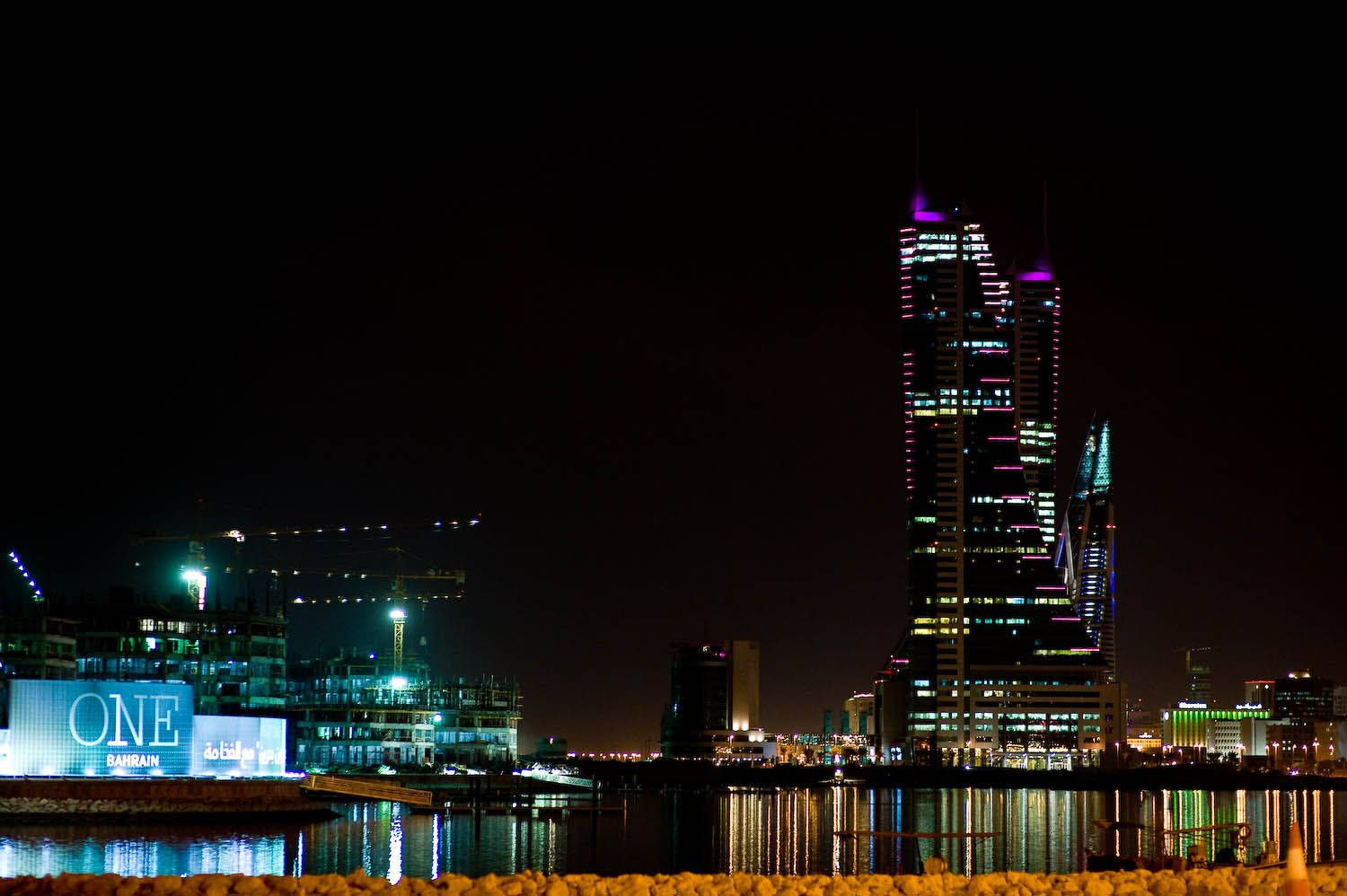 Bahrain, Night Skyline, illuminated skyscrapers, HD Desktop Wallpaper