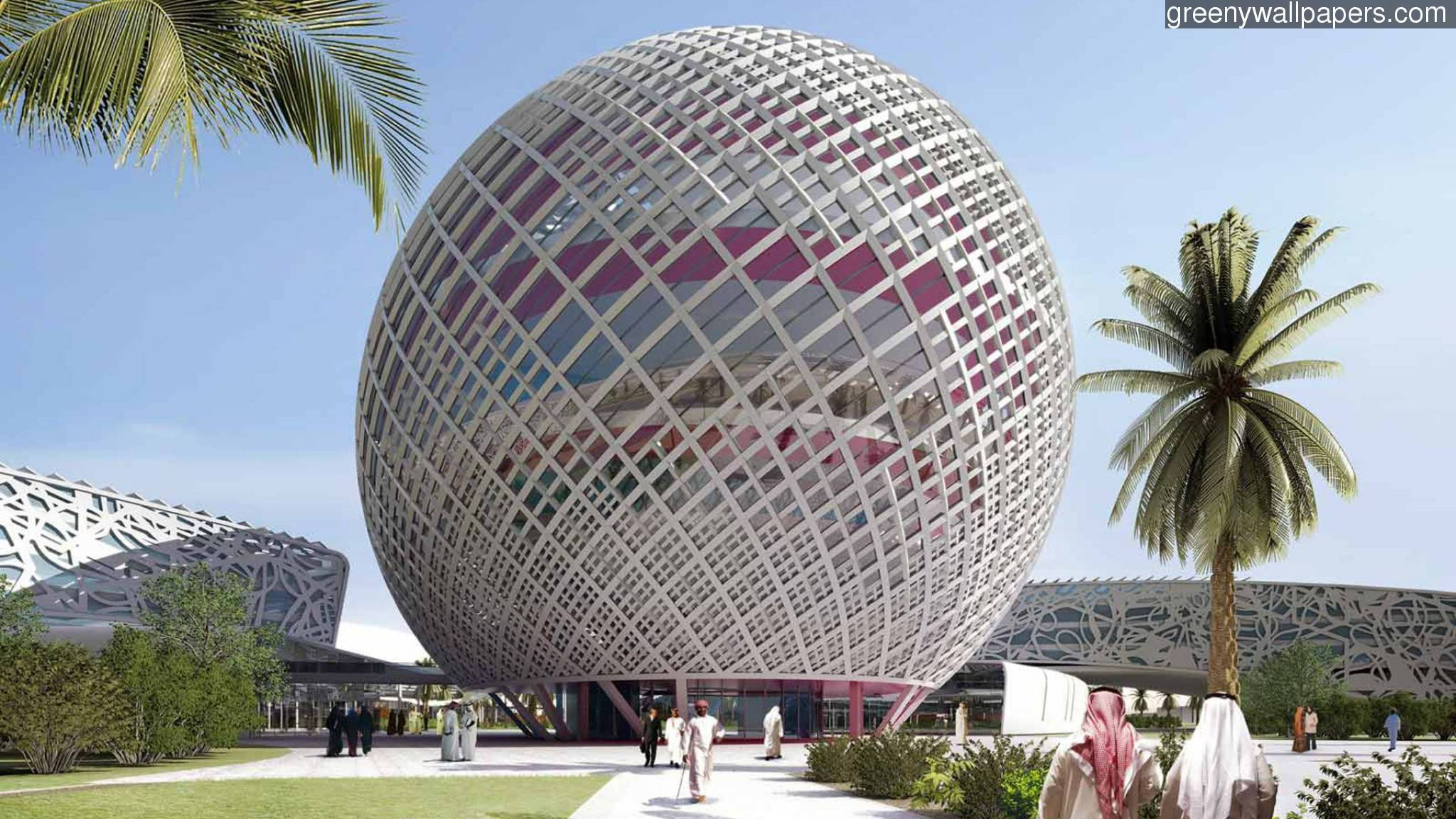 Bahrain, spherical lattice structure, pink interior glow, Full HD Desktop Wallpaper
