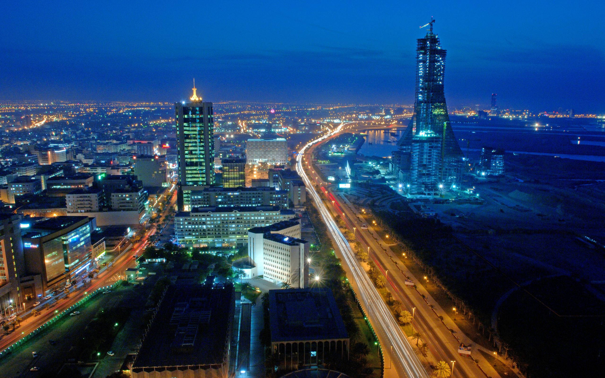 Bahrain, Night, Aerial night view, 2K Desktop Wallpaper