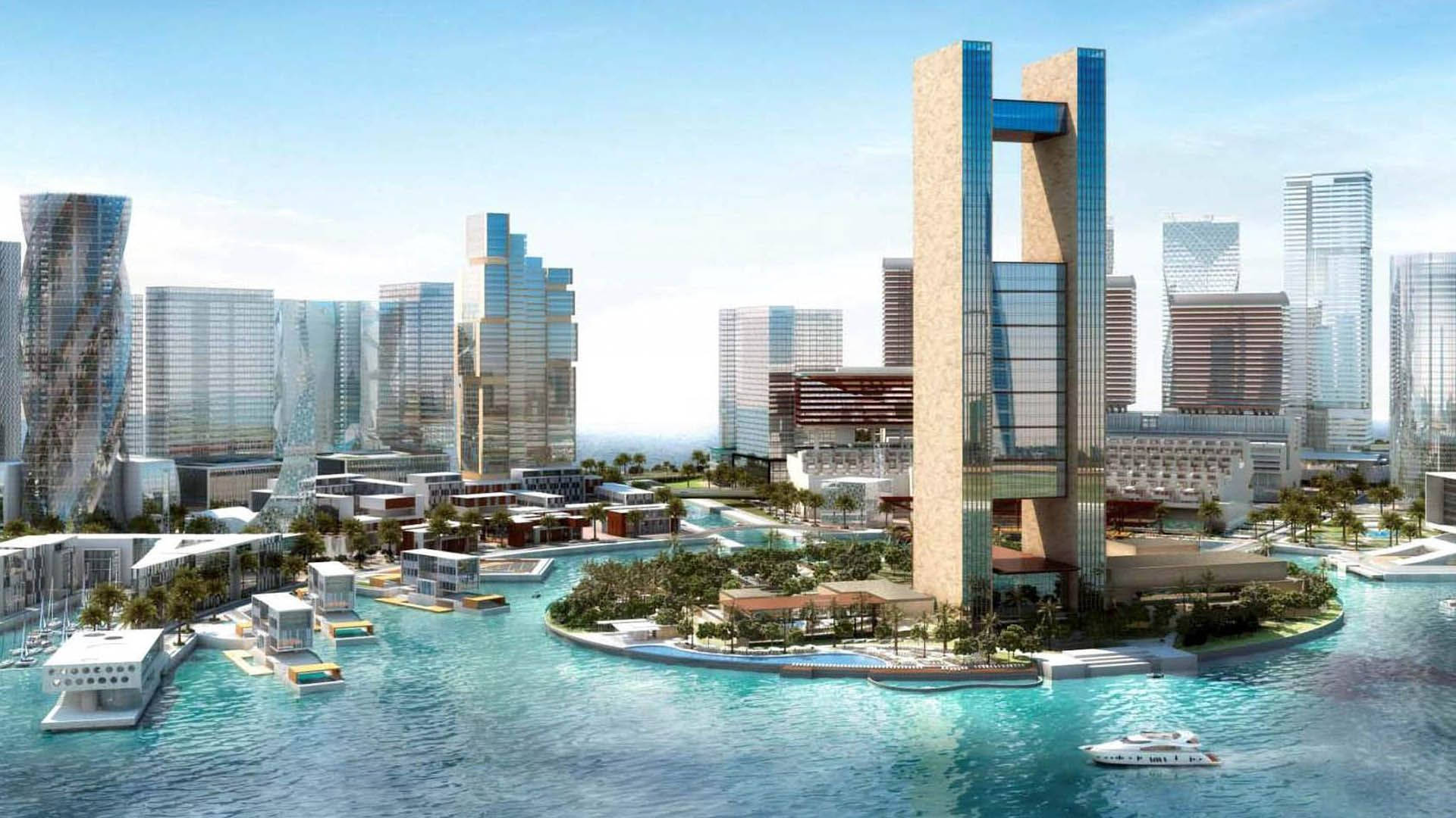 Bahrain, futuristic waterfront cityscape, glass skyscrapers, Full HD Desktop Wallpaper