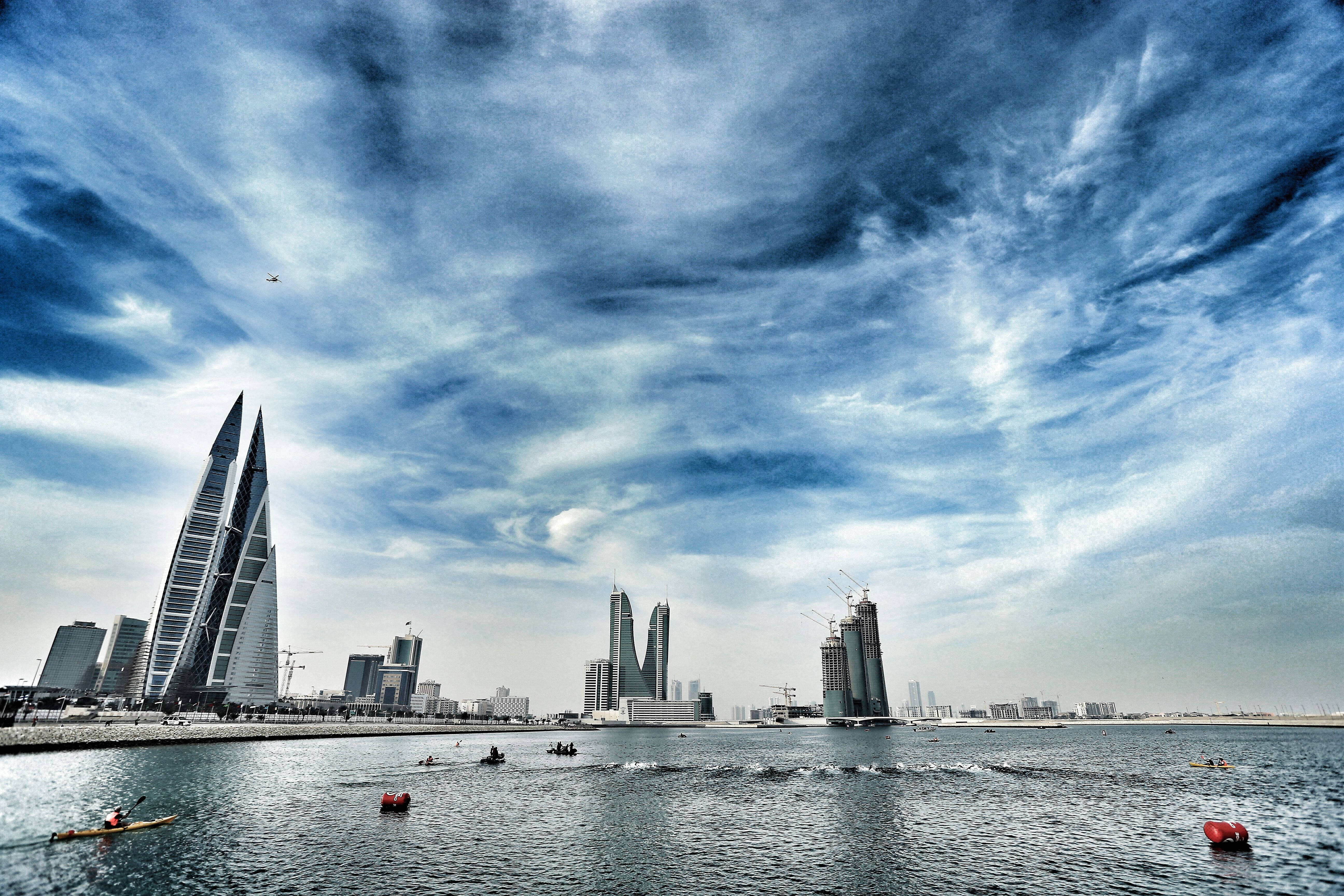 Bahrain, Blue Sky, swirling clouds, 5K Desktop Wallpaper
