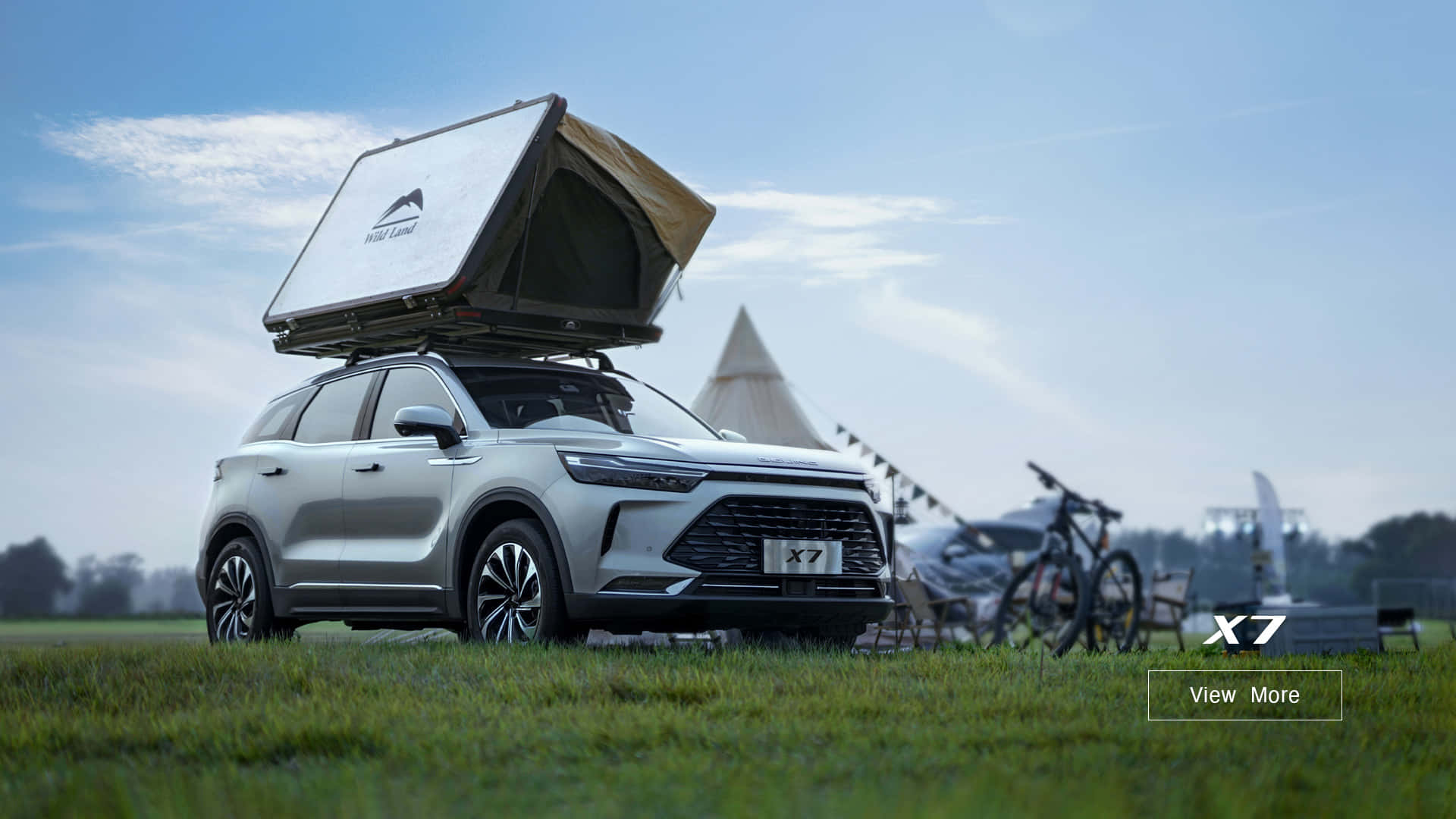 BAIC Group, silver SUV, rooftop tent, Full HD Desktop Wallpaper
