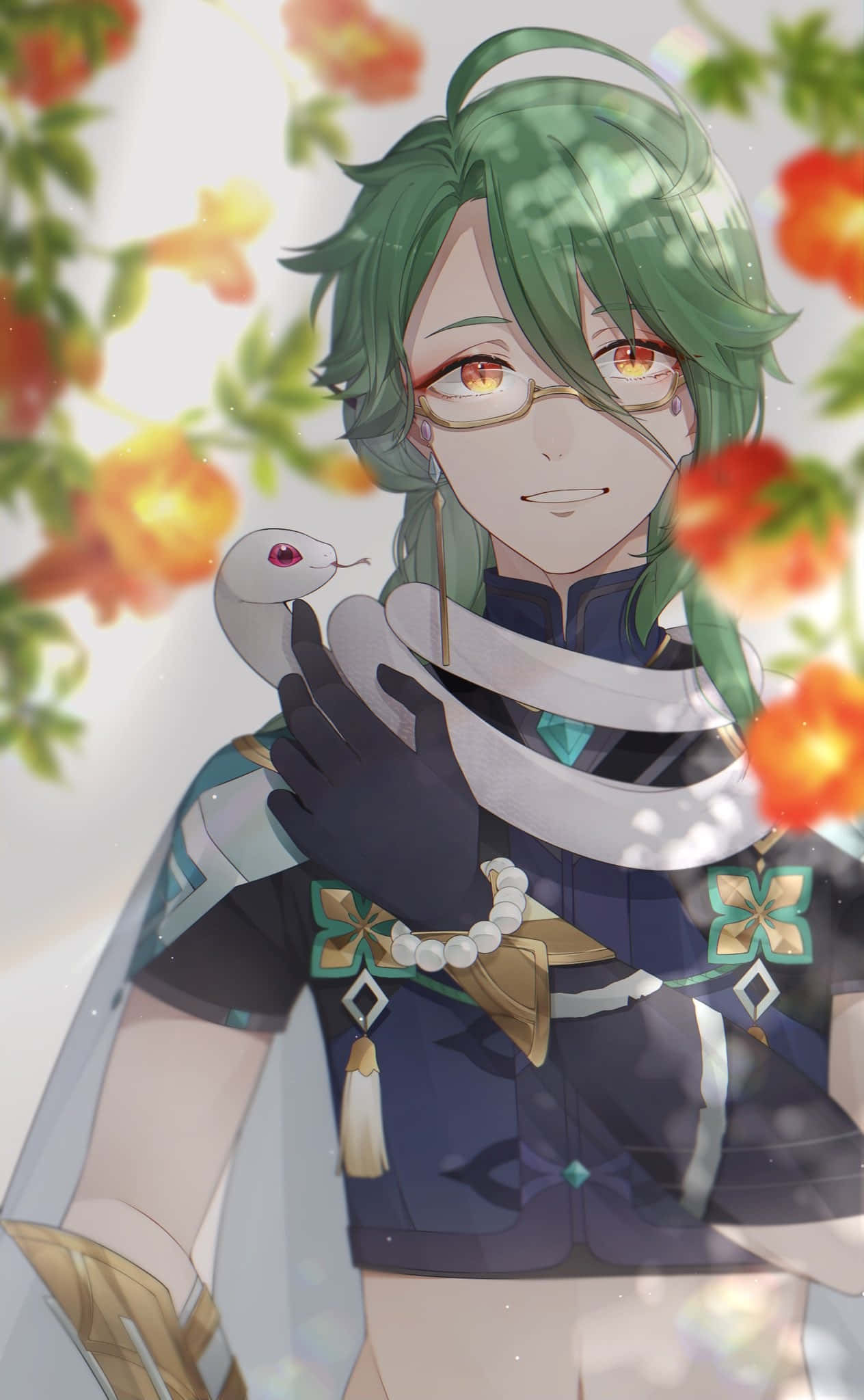 Baizhu, green-haired anime man, glasses, Full HD Phone Wallpaper