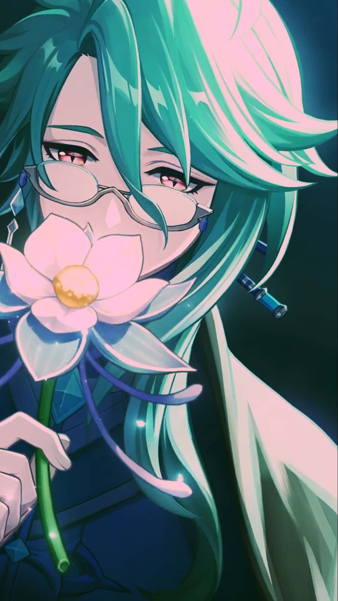 Baizhu, teal-haired, glasses, Full HD Phone Wallpaper