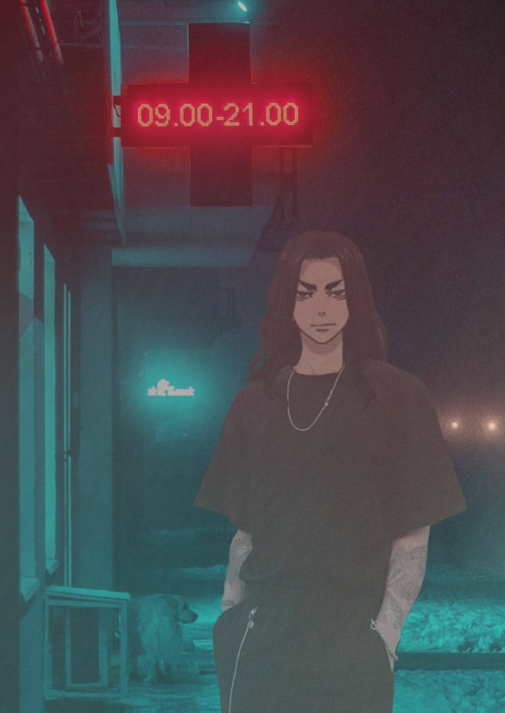 Baji Tokyo Revengers, neon-lit urban alley, night, HD Phone Wallpaper