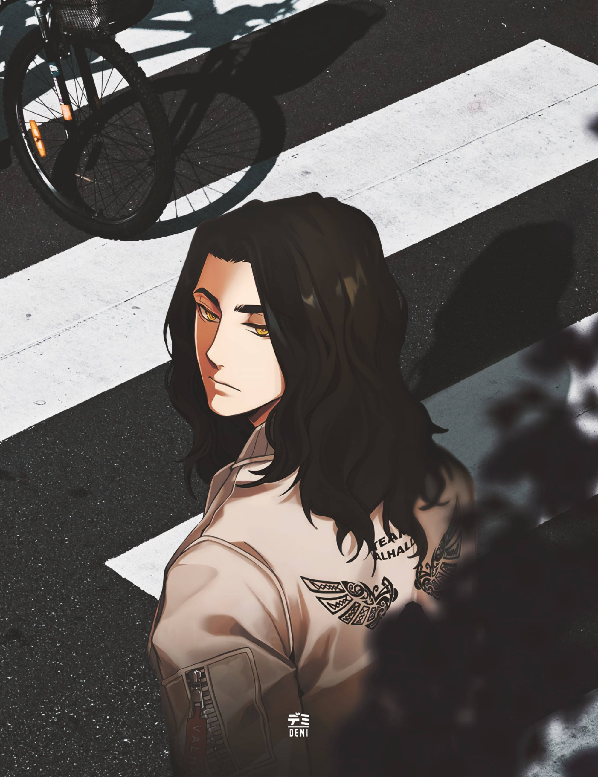 Baji Tokyo Revengers, long dark hair, golden eyes, 2K Phone Wallpaper