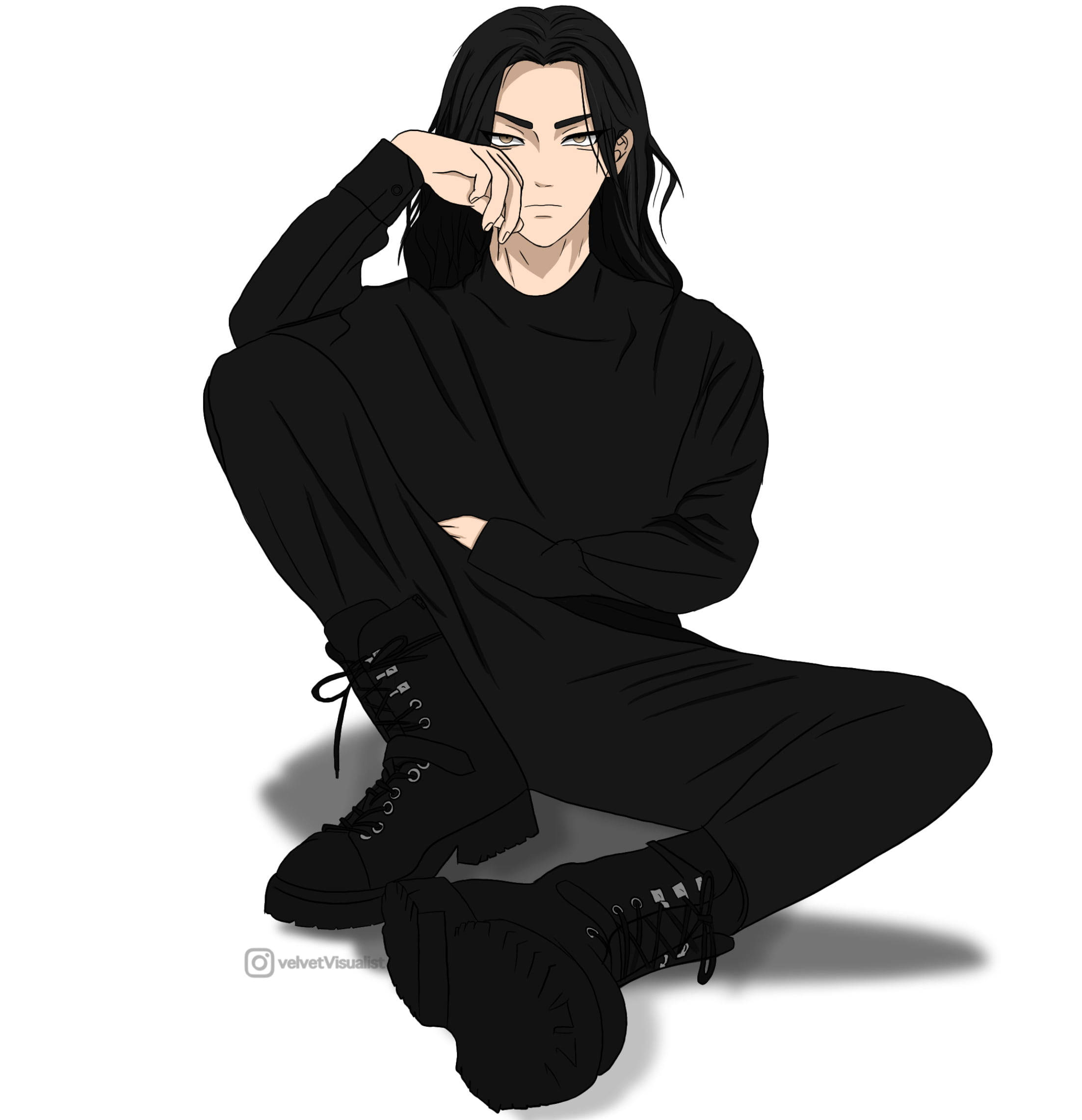 Baji Tokyo Revengers, all-black attire, long black hair, Full HD Phone Wallpaper