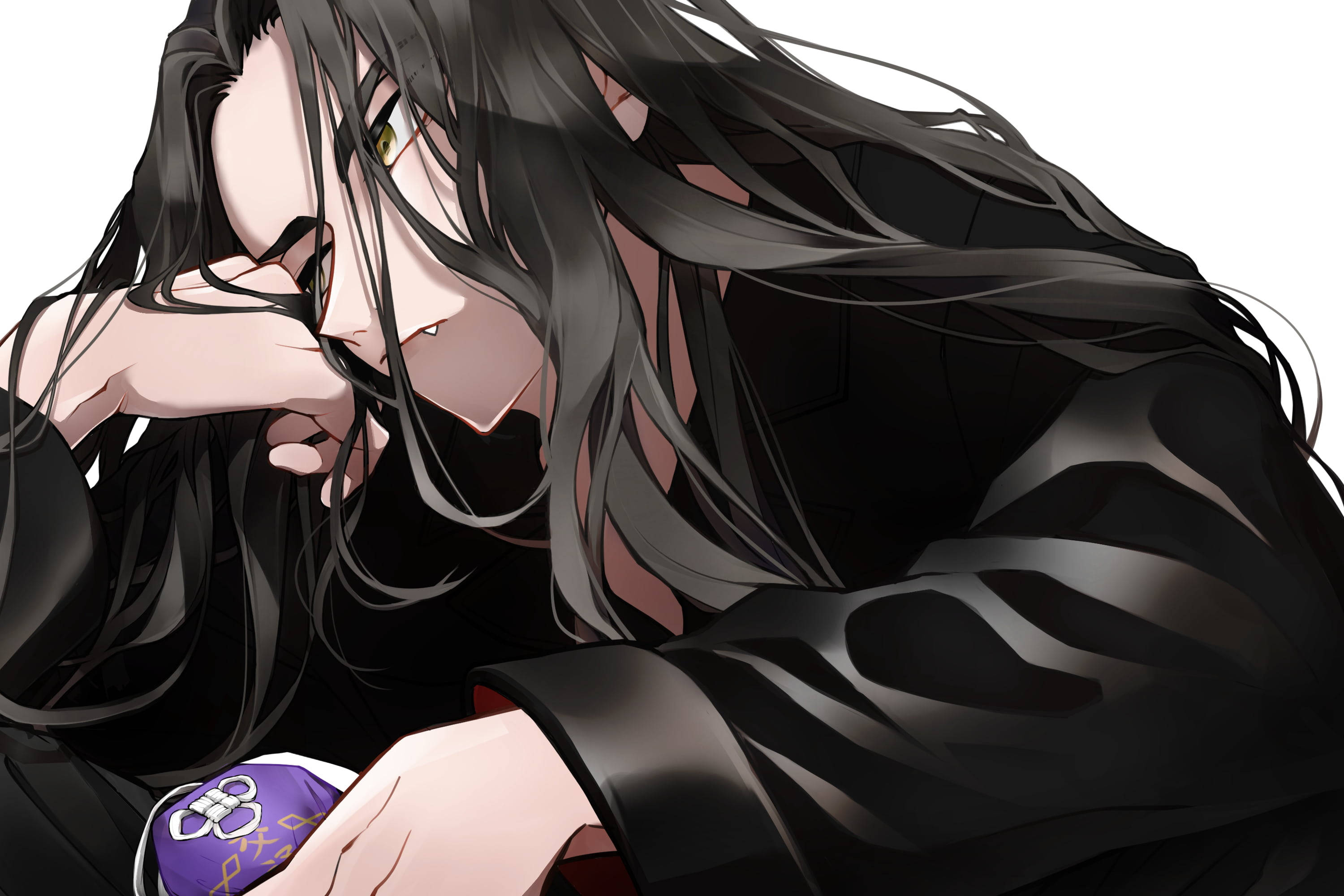 Baji Tokyo Revengers, long black hair, golden eyes, 2K Desktop Wallpaper