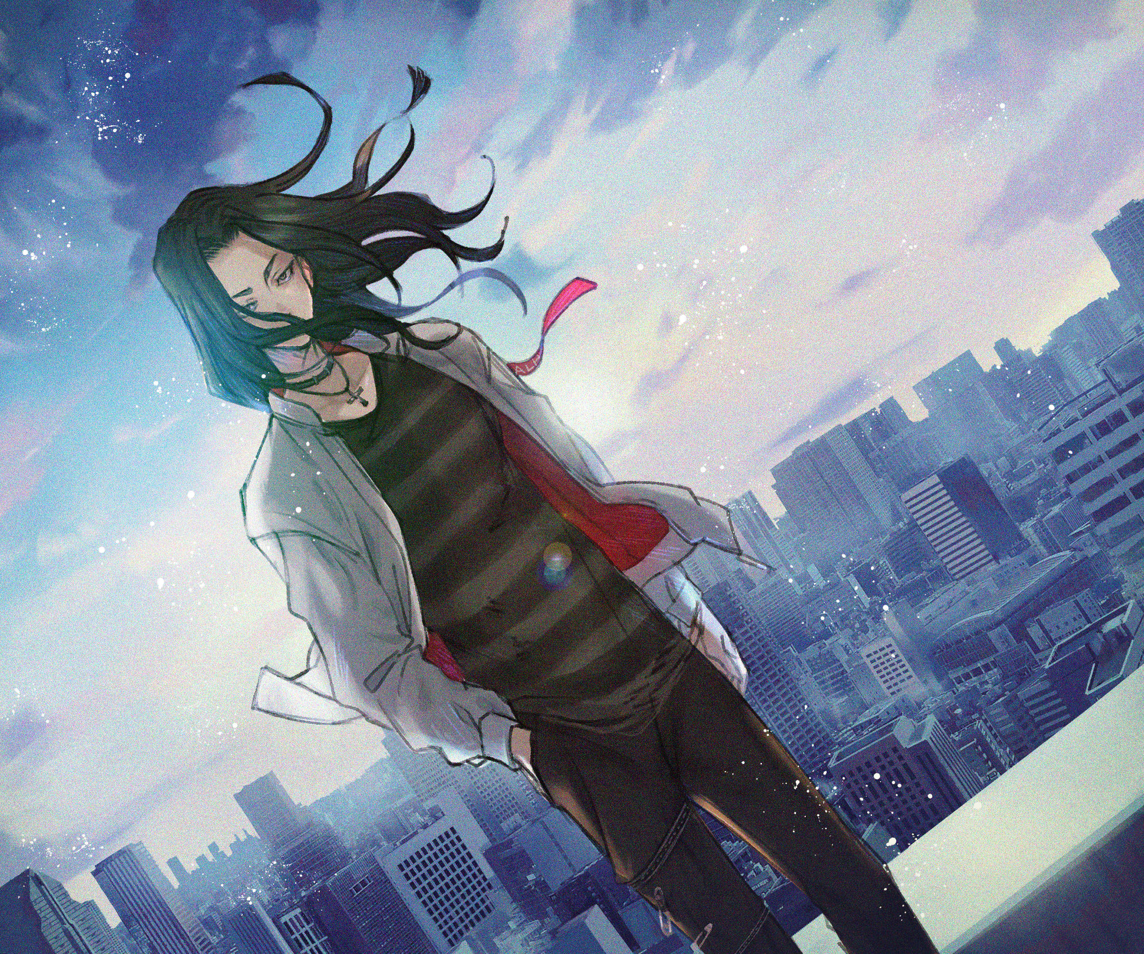 Baji Tokyo Revengers, cityscape, starry twilight sky, Full HD Desktop Wallpaper